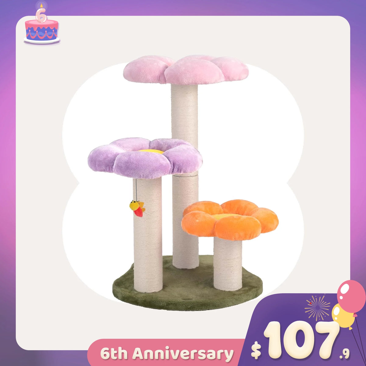 Three Flower Cat Tree – Happy & Polly