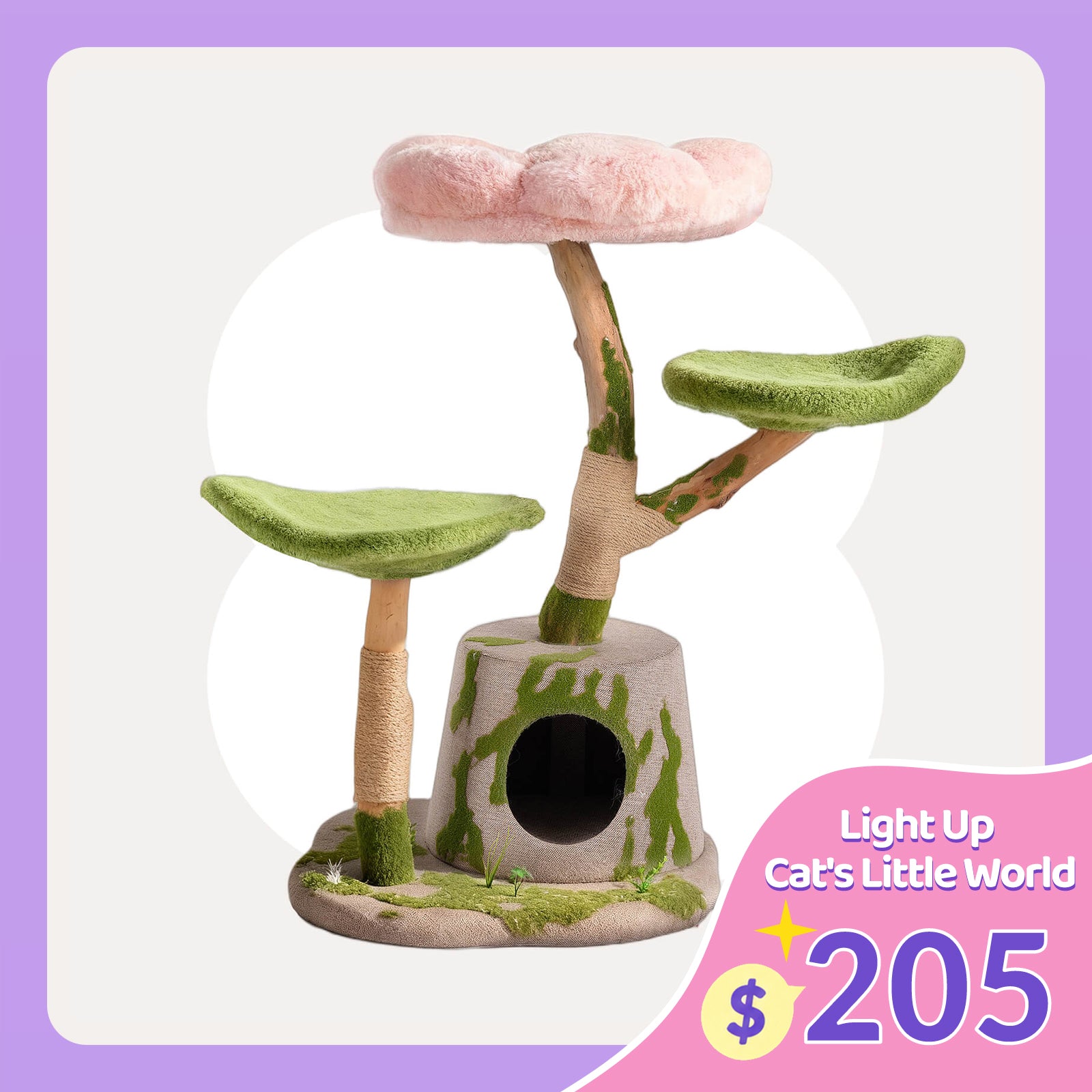 Enchanted Blossom Solid Wood Cat Tree – Happy & Polly