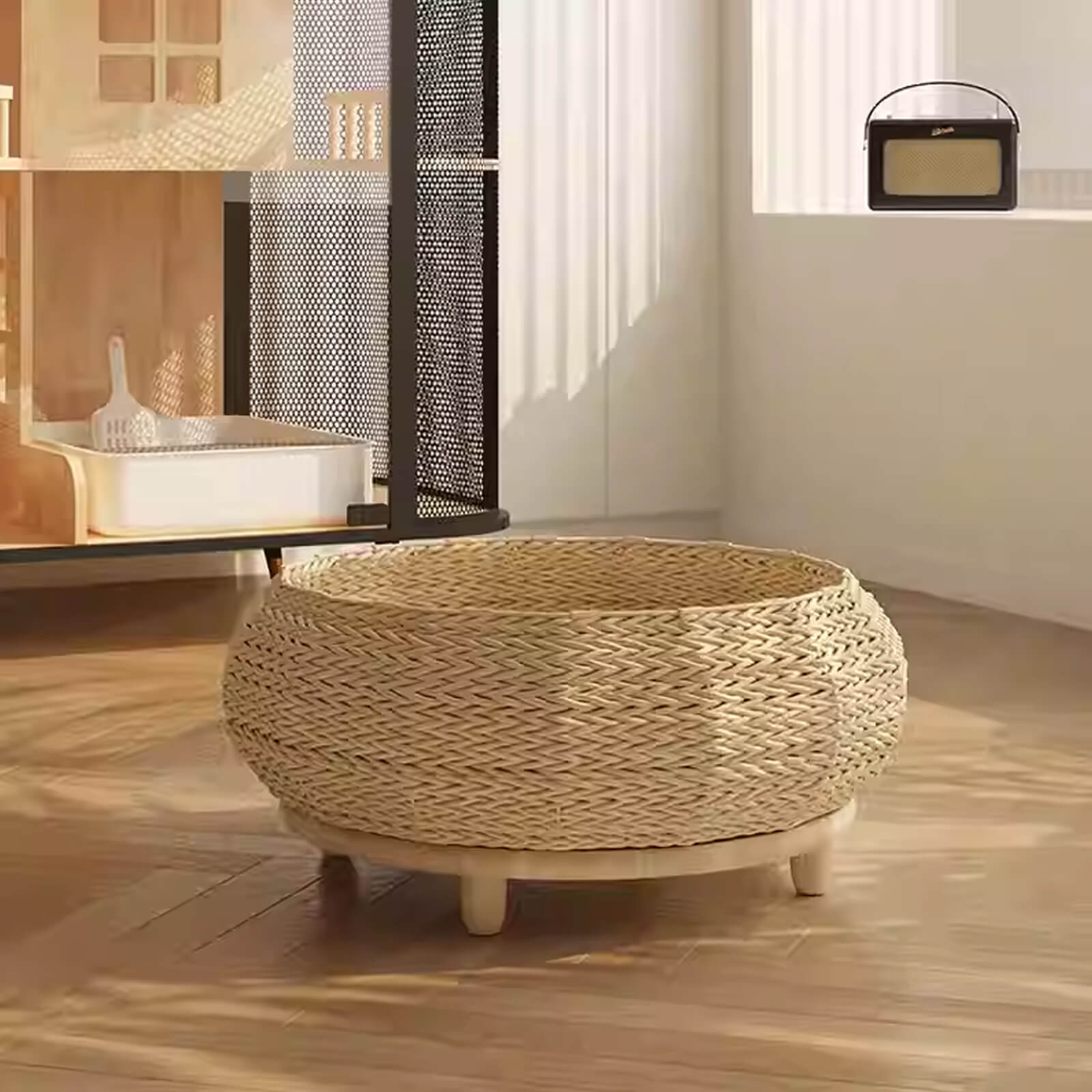 Handwoven Rattan Wood Cat Bed