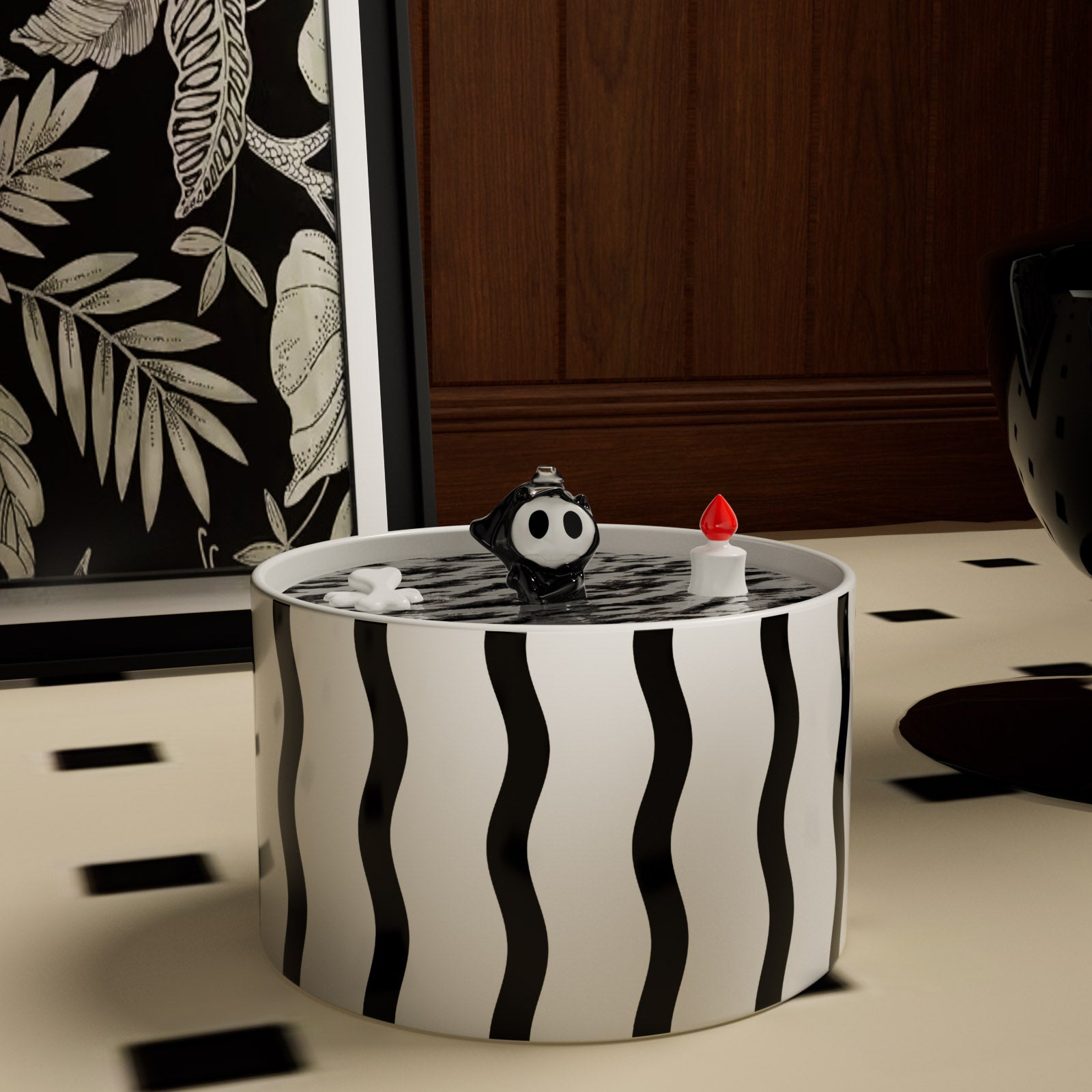 50oz/1.5L Devil Horn Ceramic Cat Water Fountain