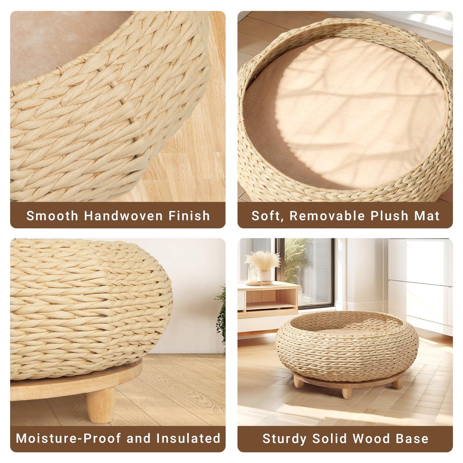 Handwoven Rattan Wood Cat Bed