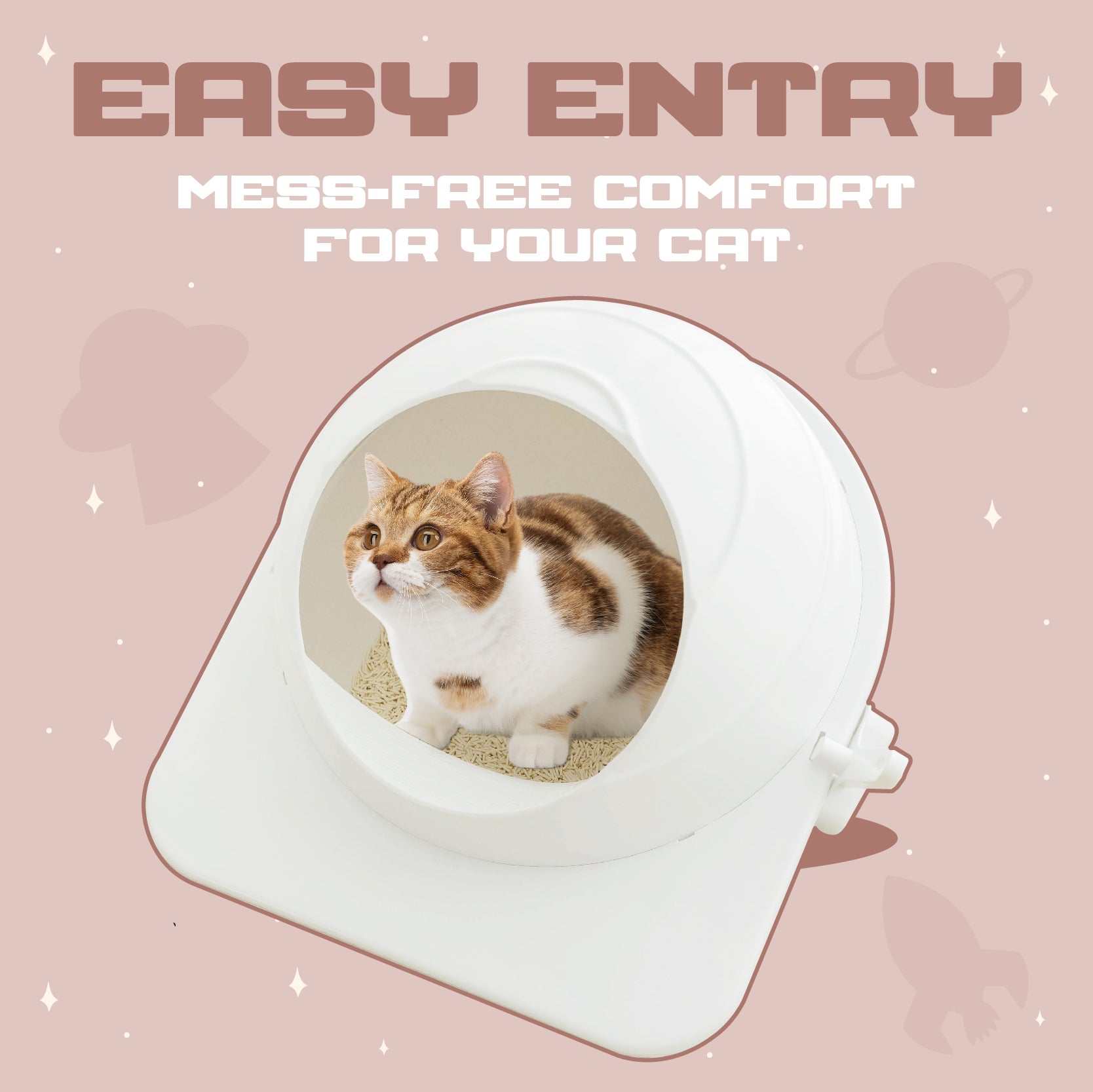 Space Capsule Semi-Enclosed Cat Litter Box with Scoop