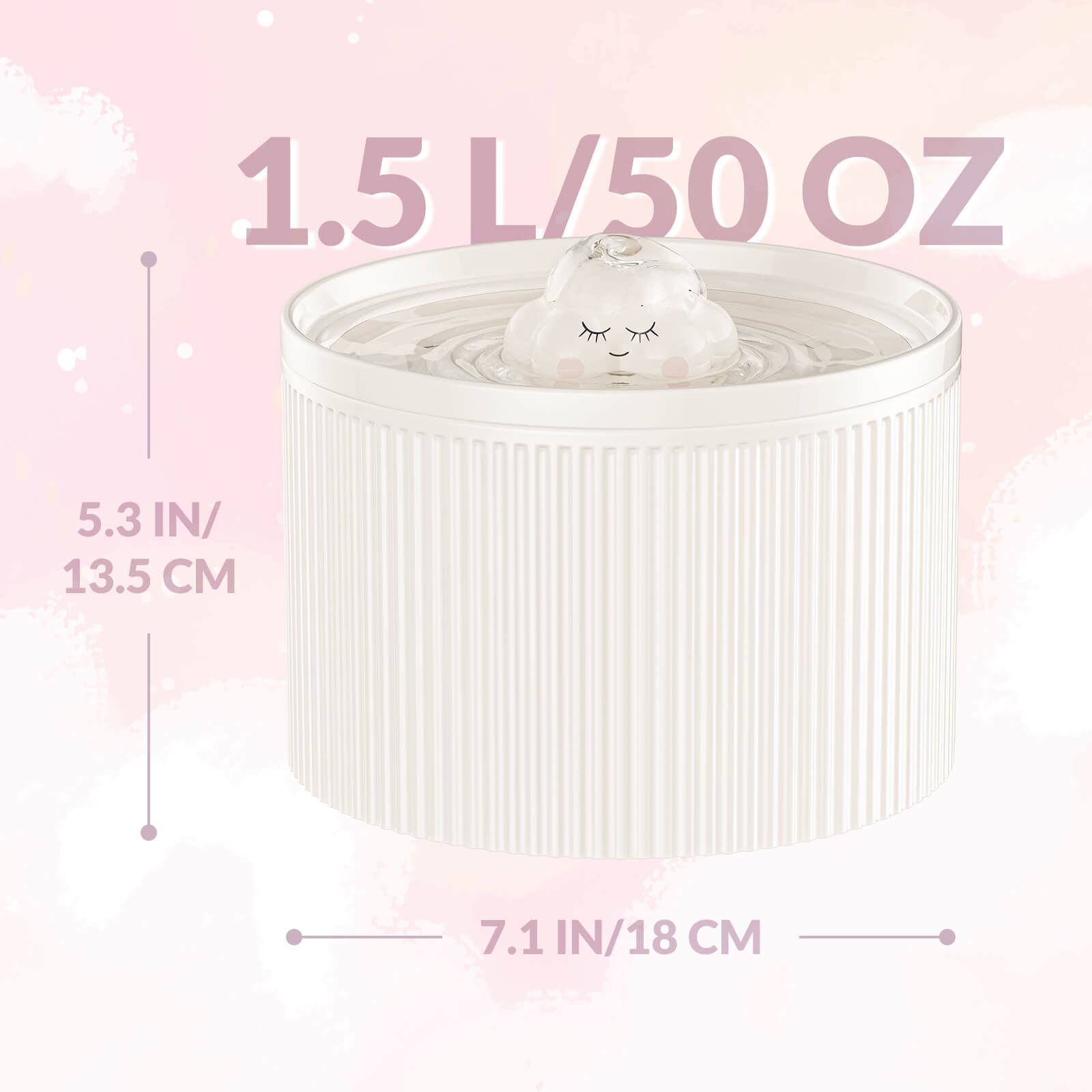 50oz Cloud Cat Water Fountain: Enhanced Filtering for Refreshing