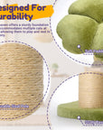 Four Leaf Clover Cat Tree features and details: durable sisal pole, sturdy base, soft padded bed