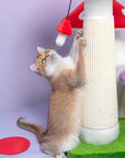 A cat standing up and scratching the sisal-wrapped mushroom pole of the Magic Mushroom Cat Tree