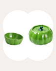 Green Pumpkin Patch ceramic cat water fountain and matching cat bowl set.