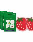 Happy & Polly Tofu & Cassava Cat Litter four 5.5lb Bags with Fruit Series Cat Litter Mat — Strawberry — white background