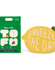 Happy & Polly Tofu & Cassava Cat Litter 5.5lb Bag with Fruit Series Cat Litter Mat — Lemon — white background