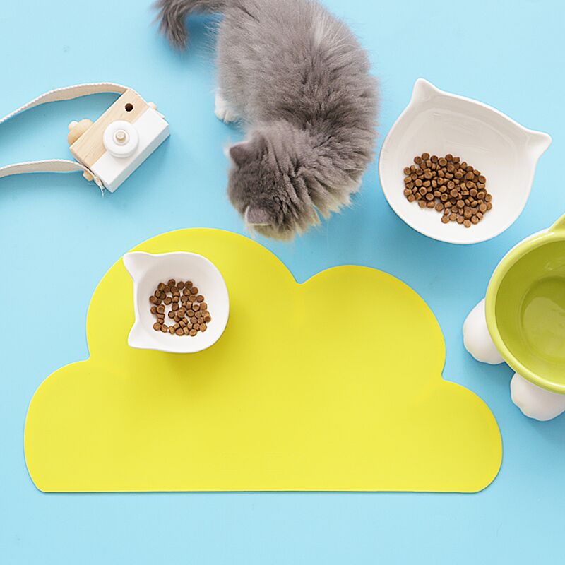 Grey Cloud Shaped Pet Food Mat, Anti-Slip Surface Silicone Mat | Happy & Polly
