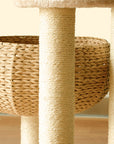 wicker nest and scratching post combo of Sleeping in the Bowl Cat Tree