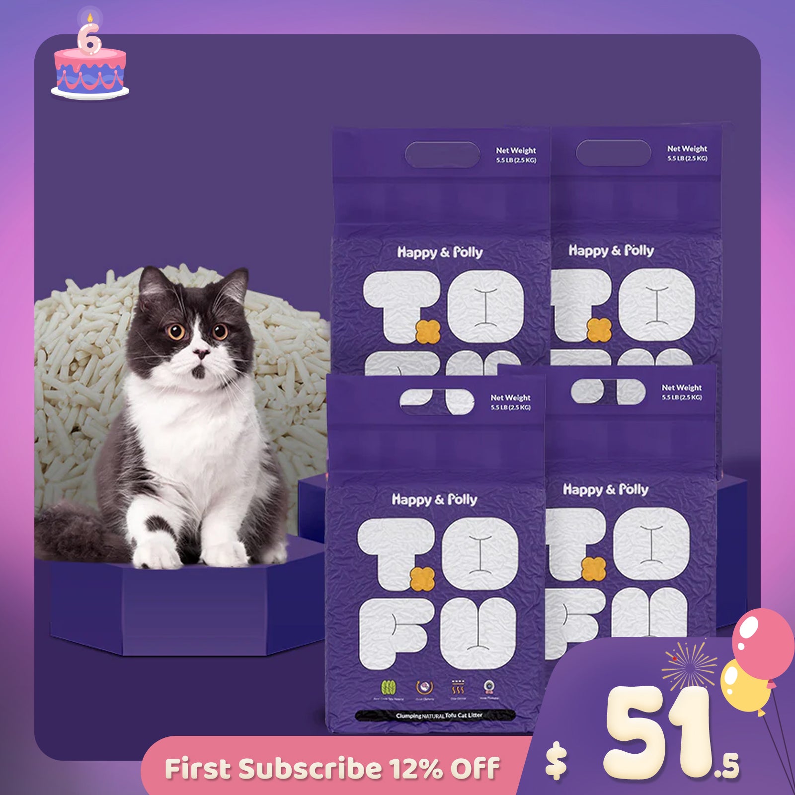 4 Bags Clumping Natural Tofu Cat Litter (22lb)