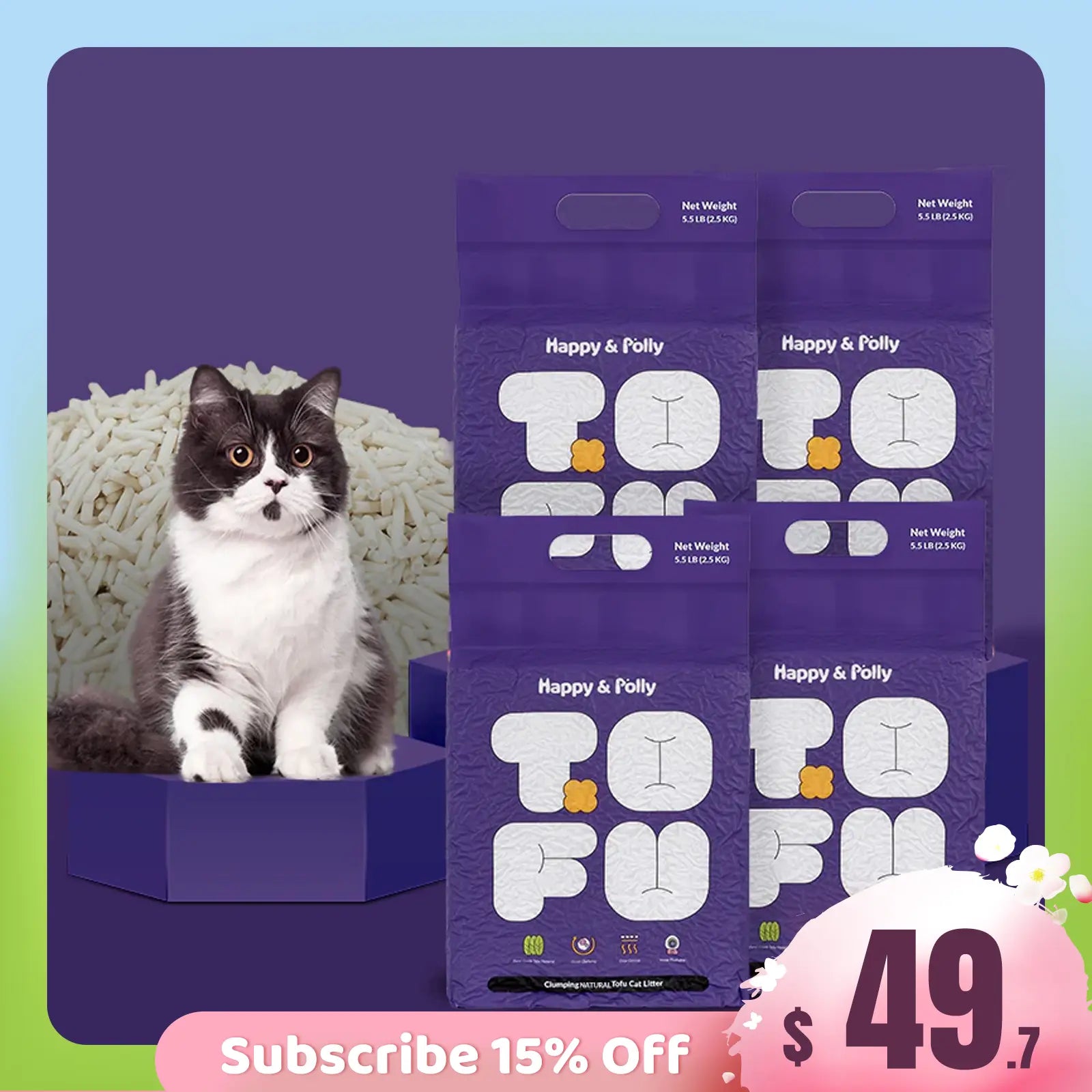 4 Bags Clumping Natural Tofu Cat Litter (22lb)