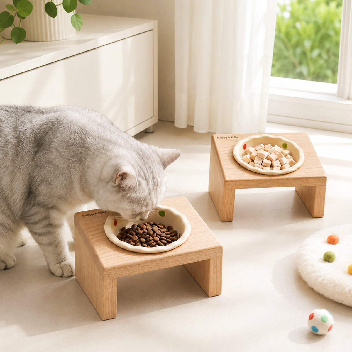 Elevated Wooden Cat Bowl