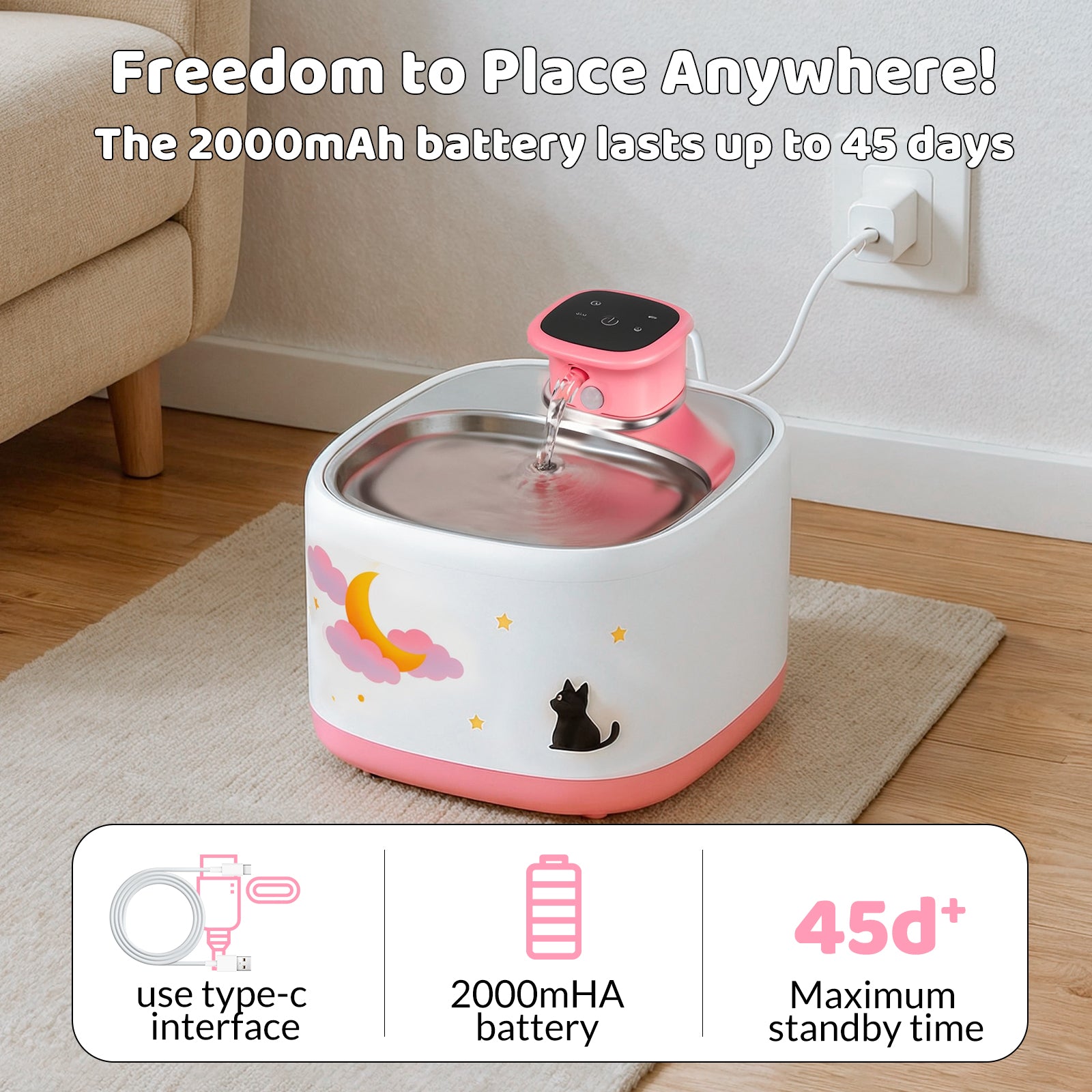 71oz Moonlight Wireless Smart Water Fountain