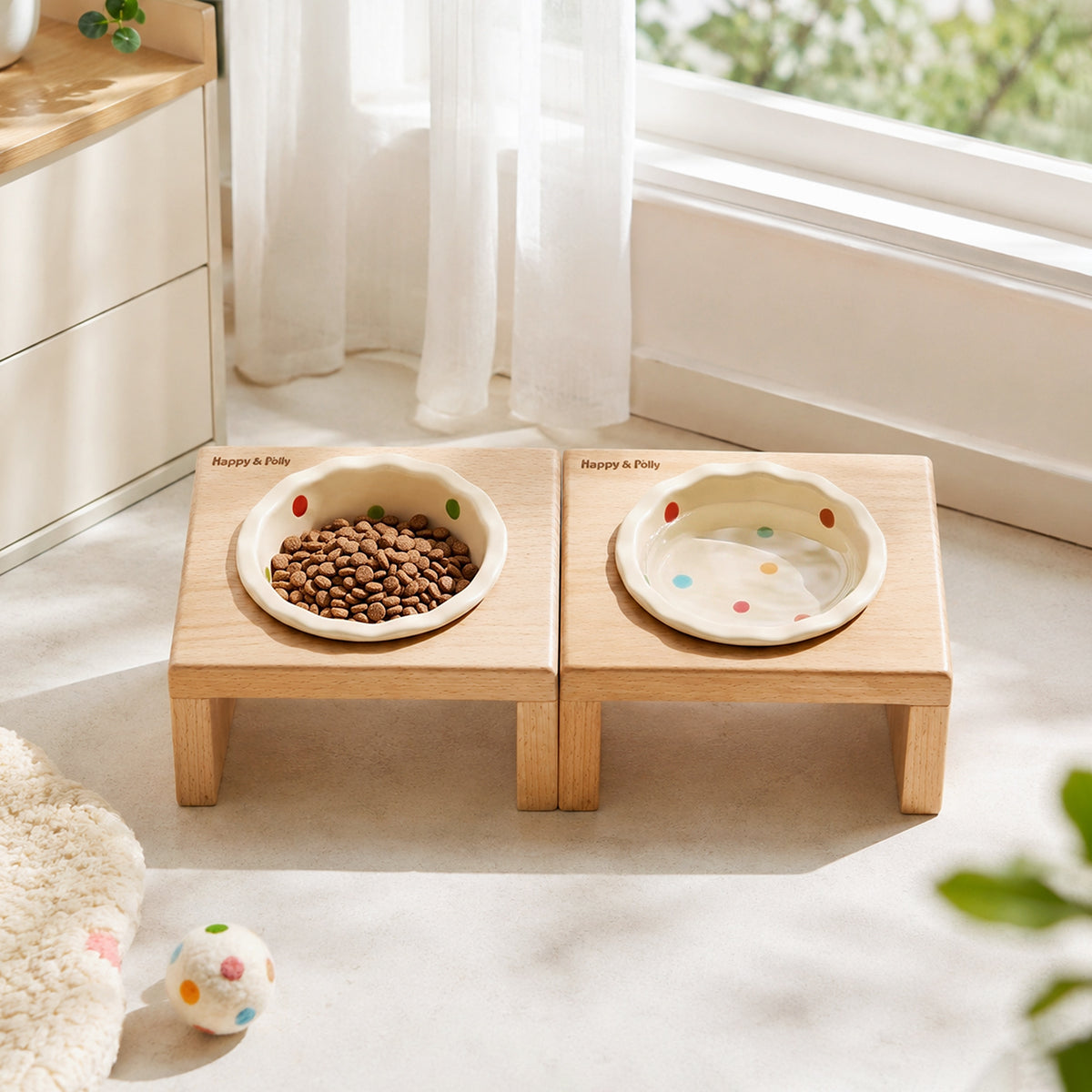 Elevated Wooden Cat Bowl