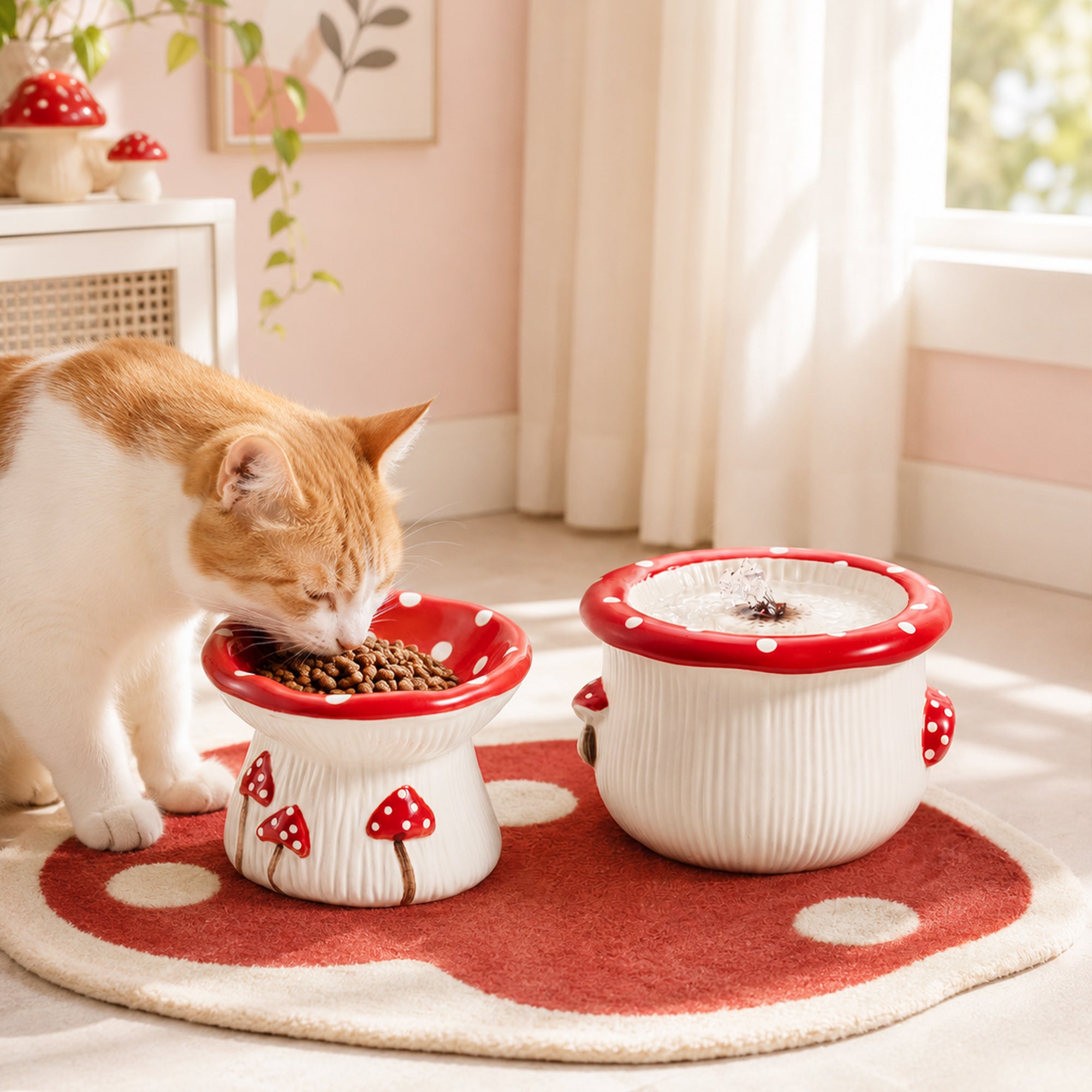 3.4oz Mushroom Picnic Ceramic Cat Bowl