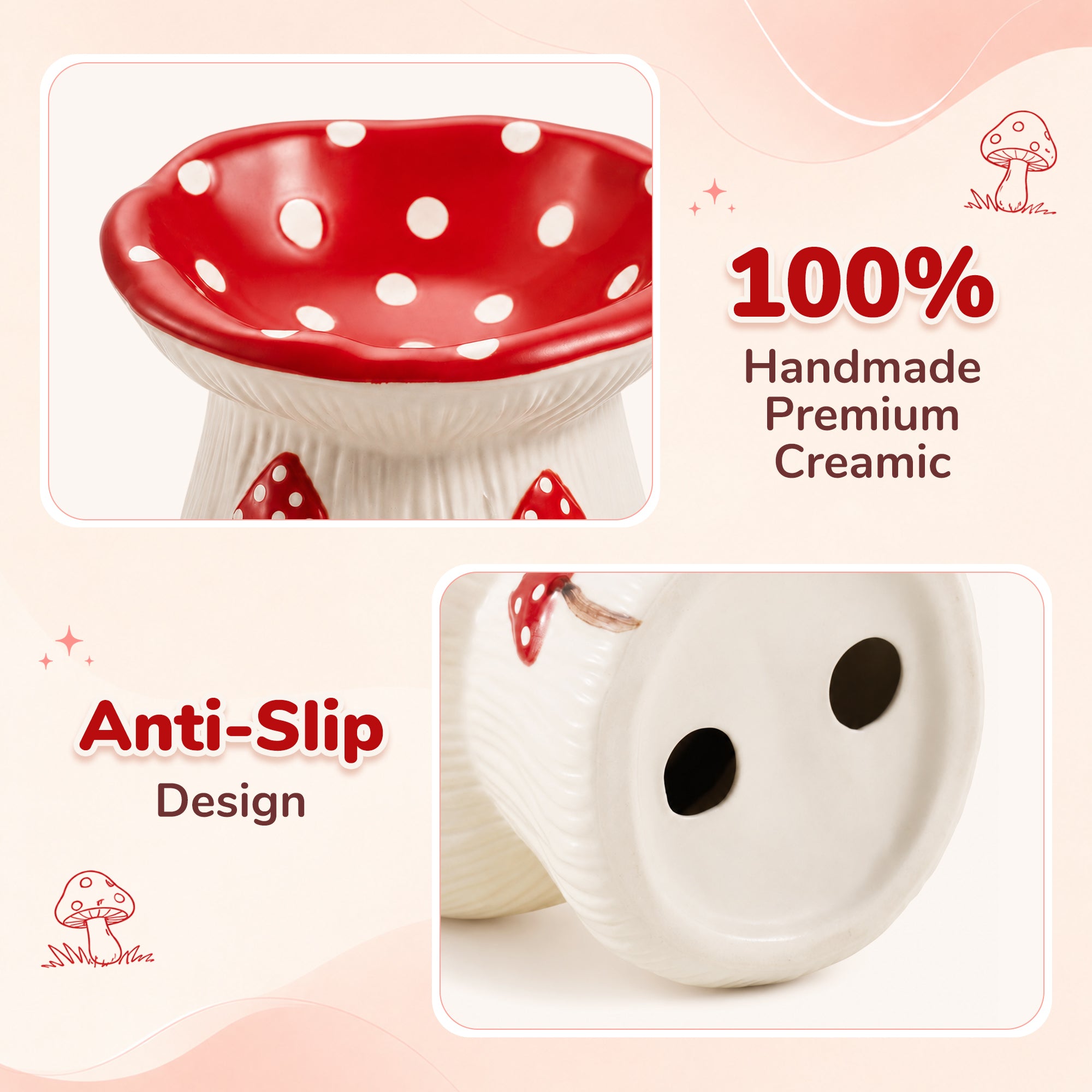 3.4oz Mushroom Picnic Ceramic Cat Bowl