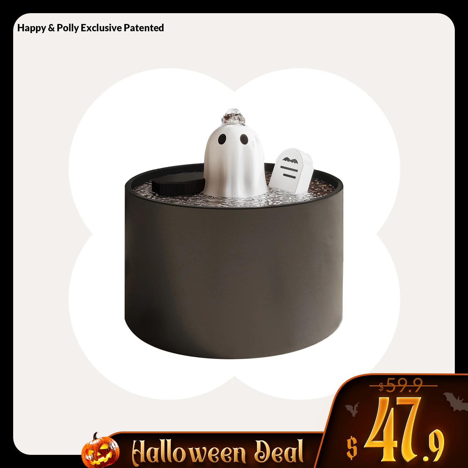 50oz/1.5L Ghost Drinking Fountain-Elevate Your Cat&#39;s Hydration