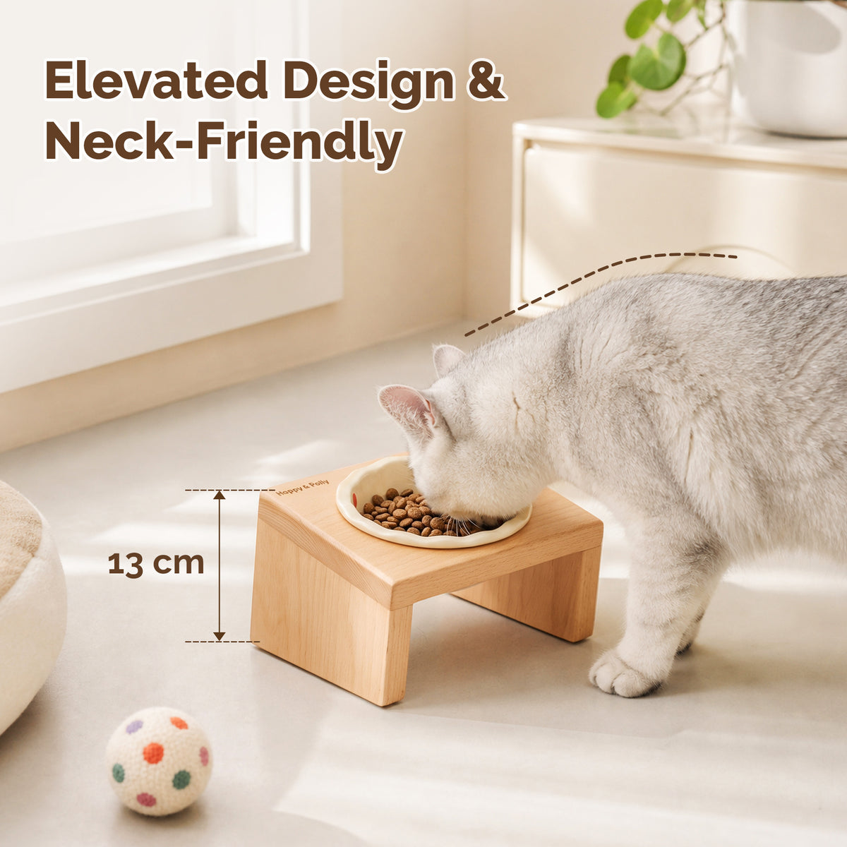 Elevated Wooden Cat Bowl