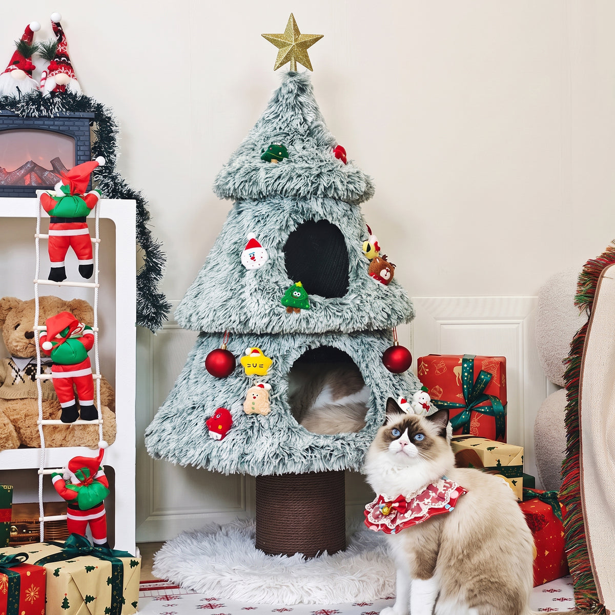 47.2" Decorative Vertical Christmas Tree-Style Cat Tree