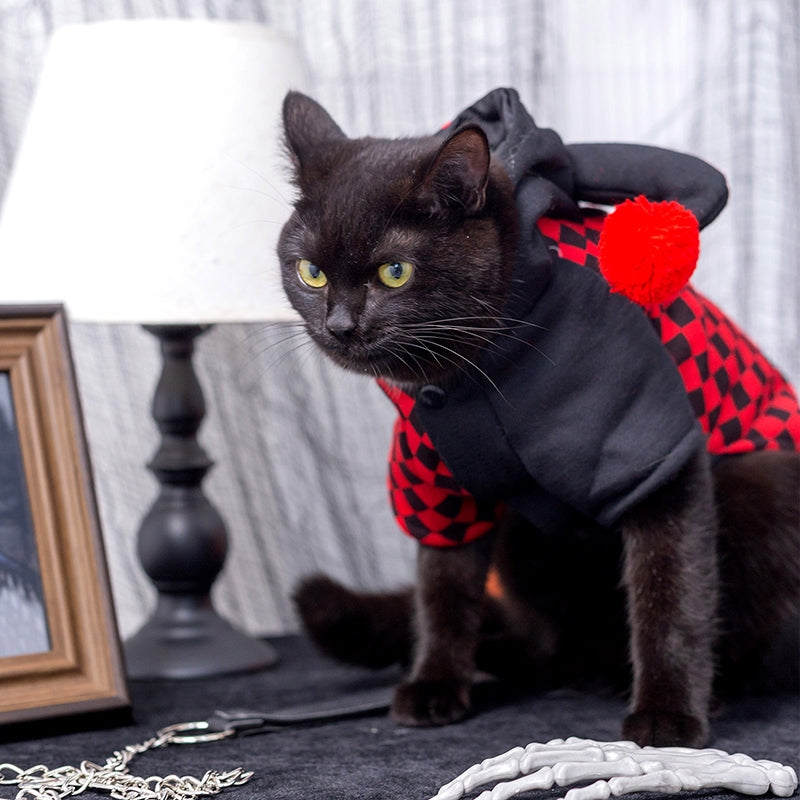 Red and Black Checkered Cat Clown Costume