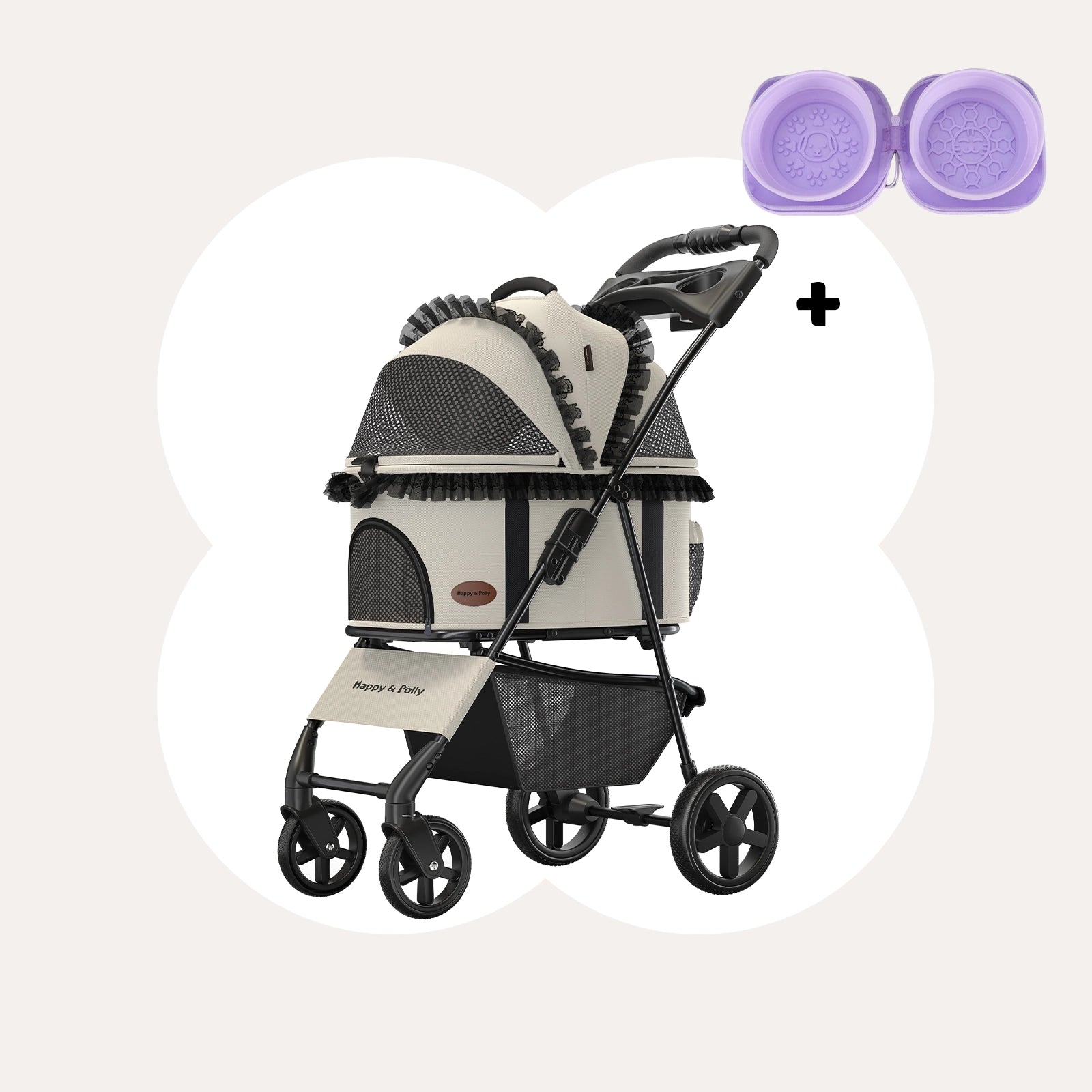 small dog stroller carrier Happy & Polly Luxury Foldable Stroller with Shock-Absorbing Wheels for Small Dogs & Cats, Khaki