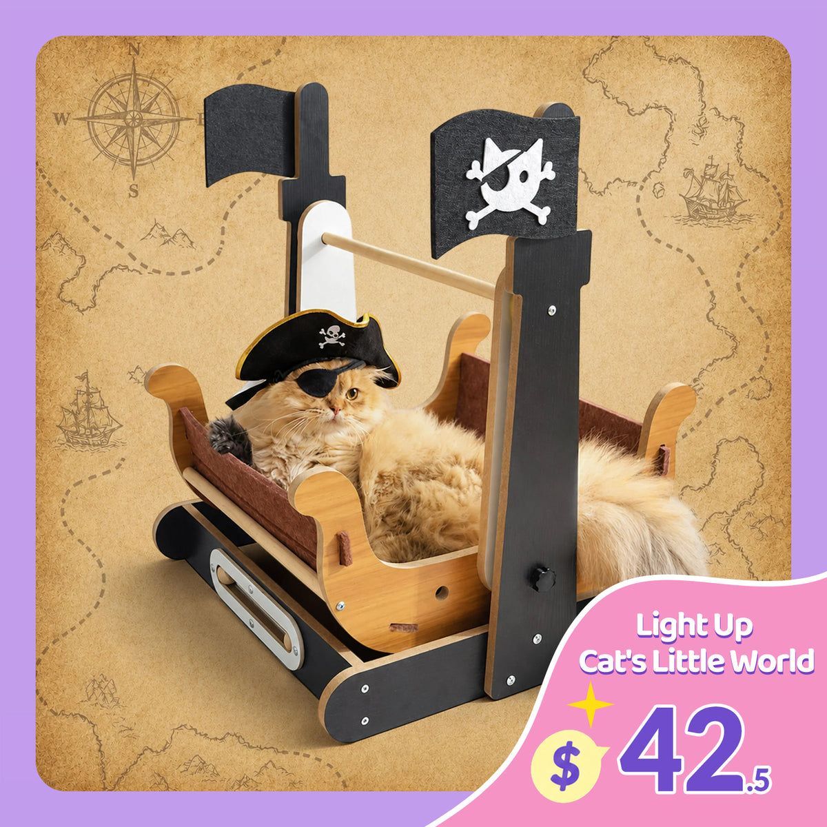 2-Tier Pirate Ship Cat Bed