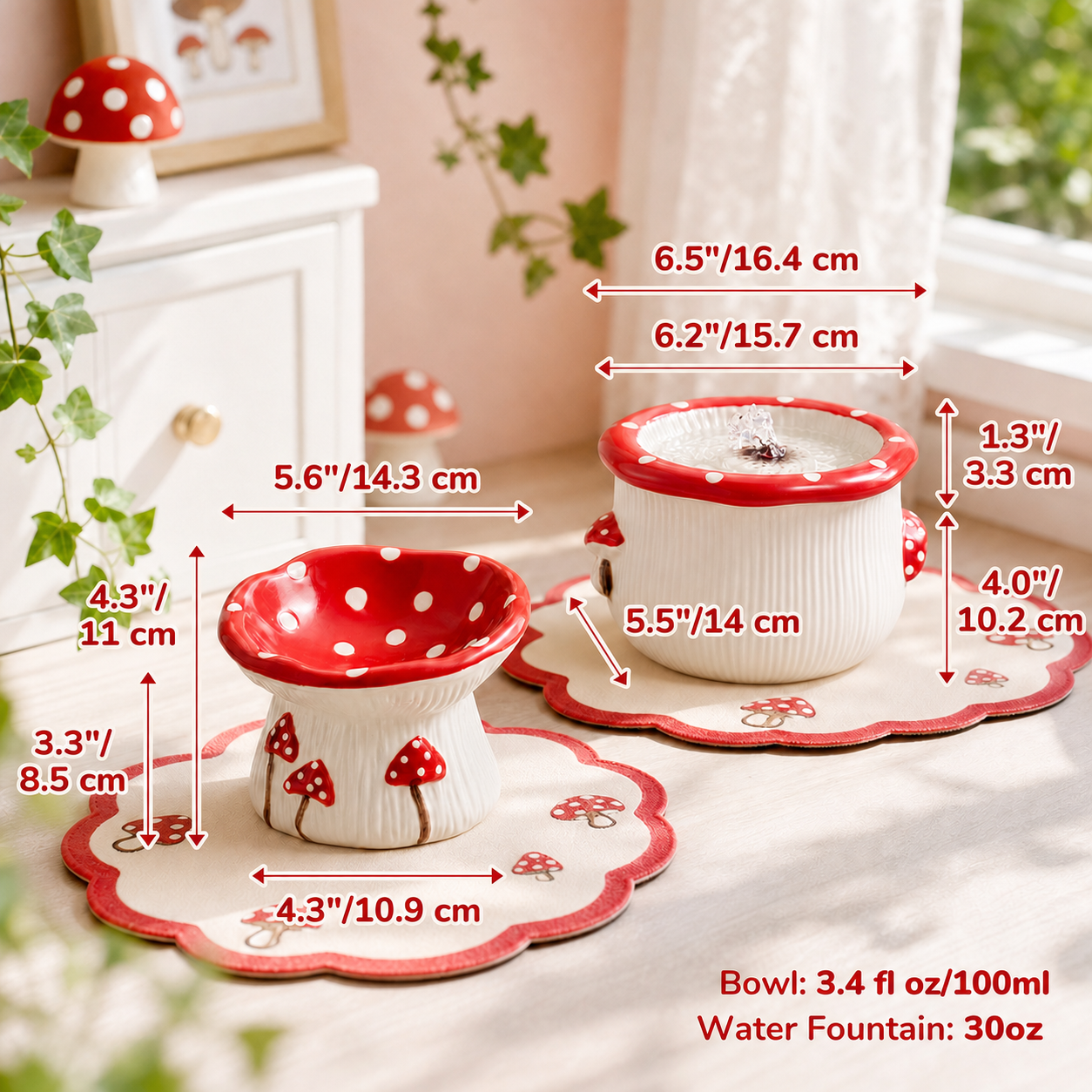 3.4oz Mushroom Picnic Ceramic Cat Bowl