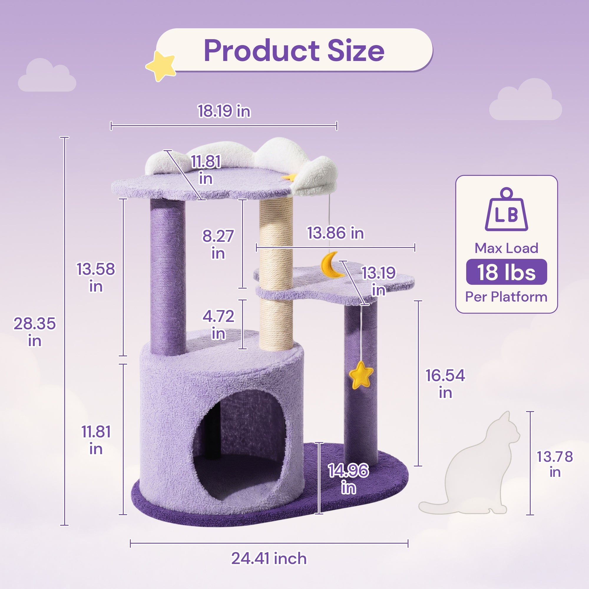28 inch Moonlight Cottage Cat Tree product size