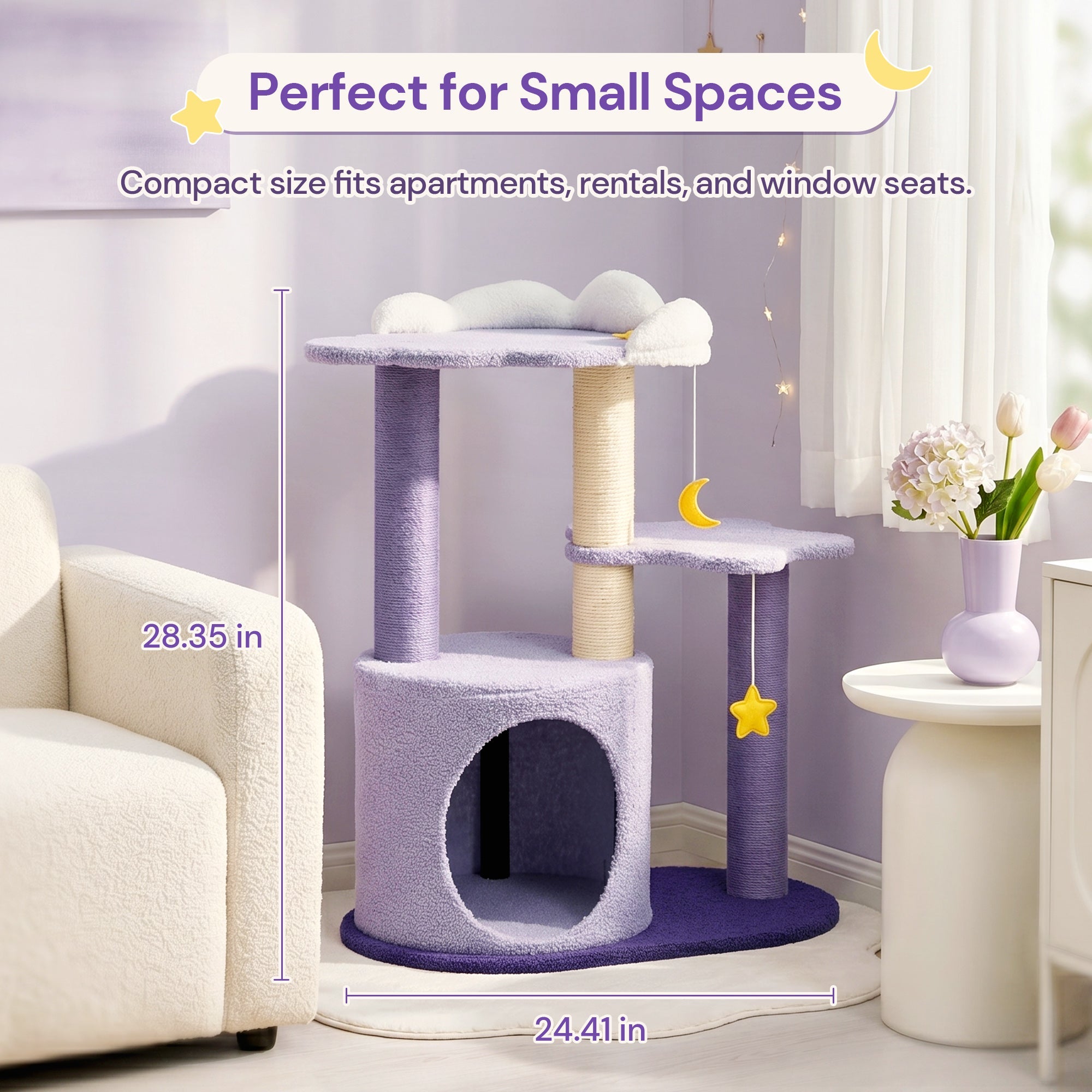 Moonlight Cottage Cat Tree for small spaces