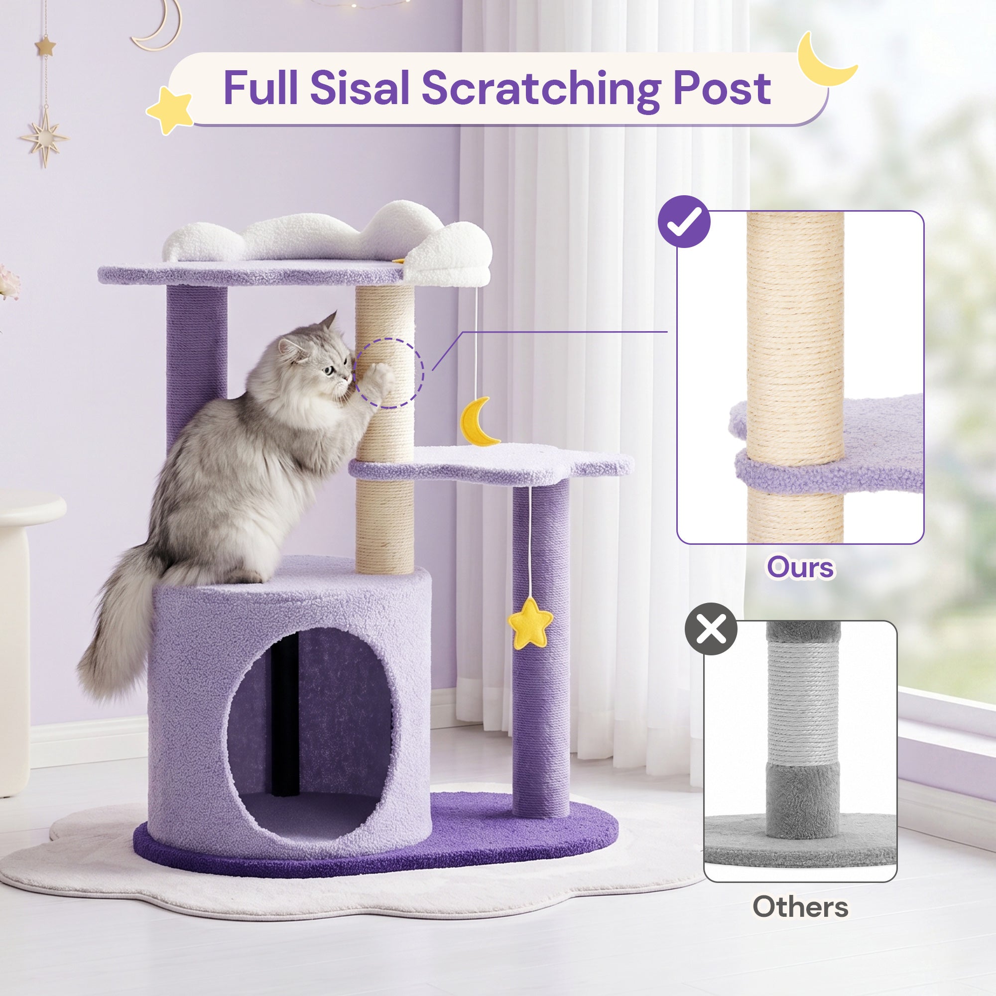 Moonlight Cottage Cat Tree full sisal scratching post