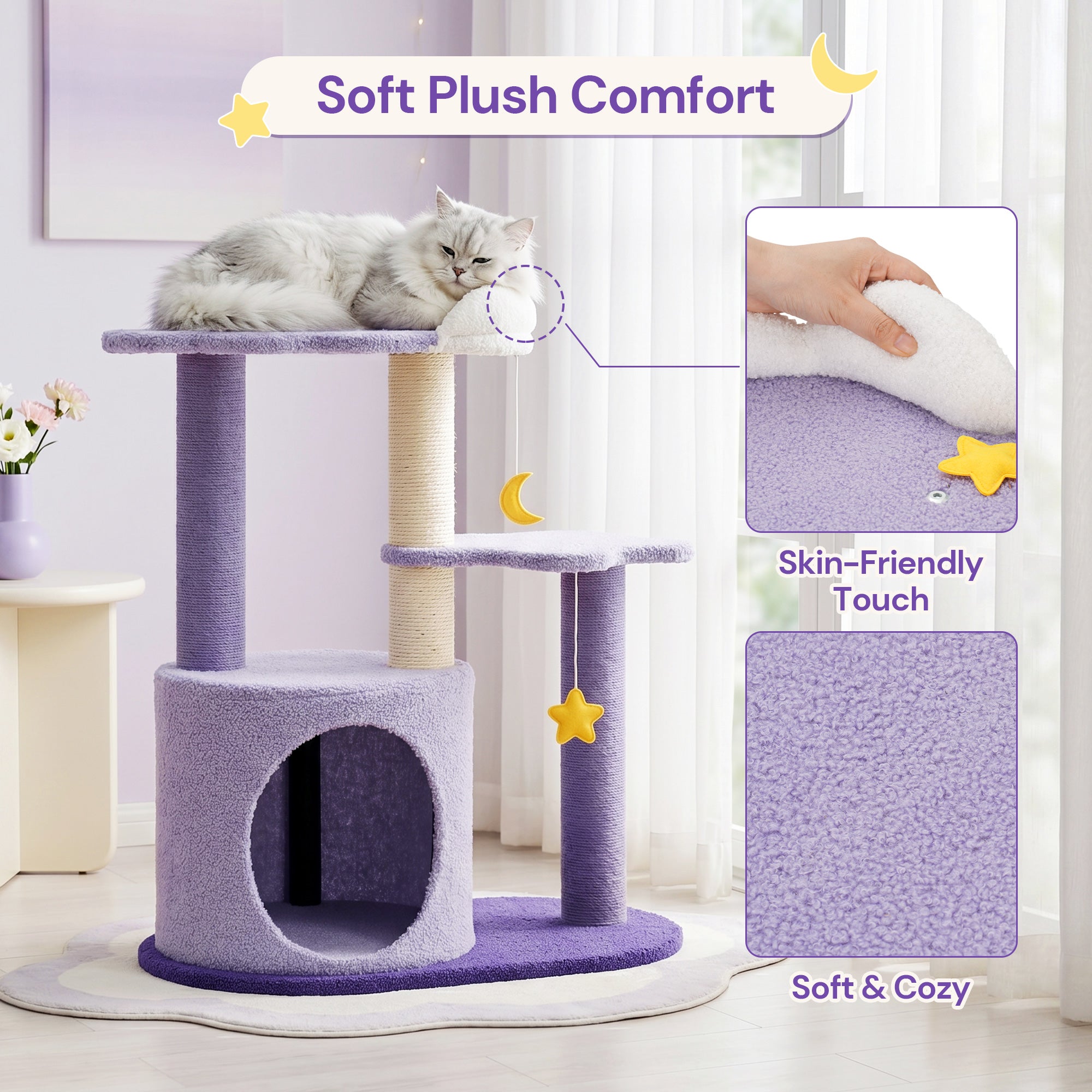 Moonlight Cottage Cat Tree soft plush comfort