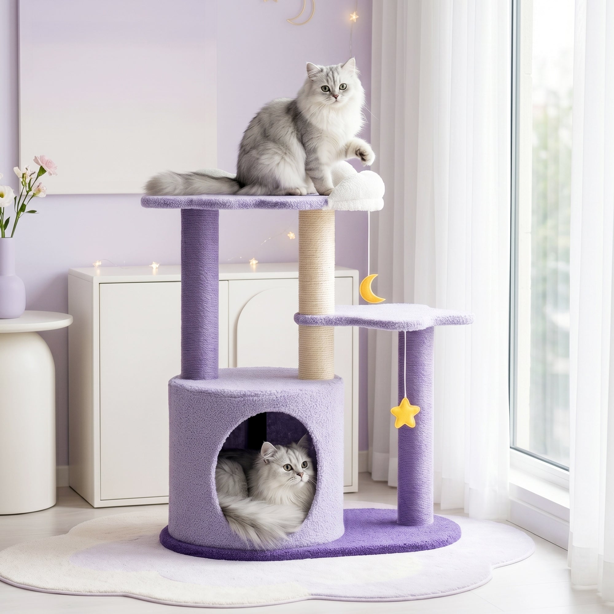 Cat resting on Moonlight Cottage Cat Tree