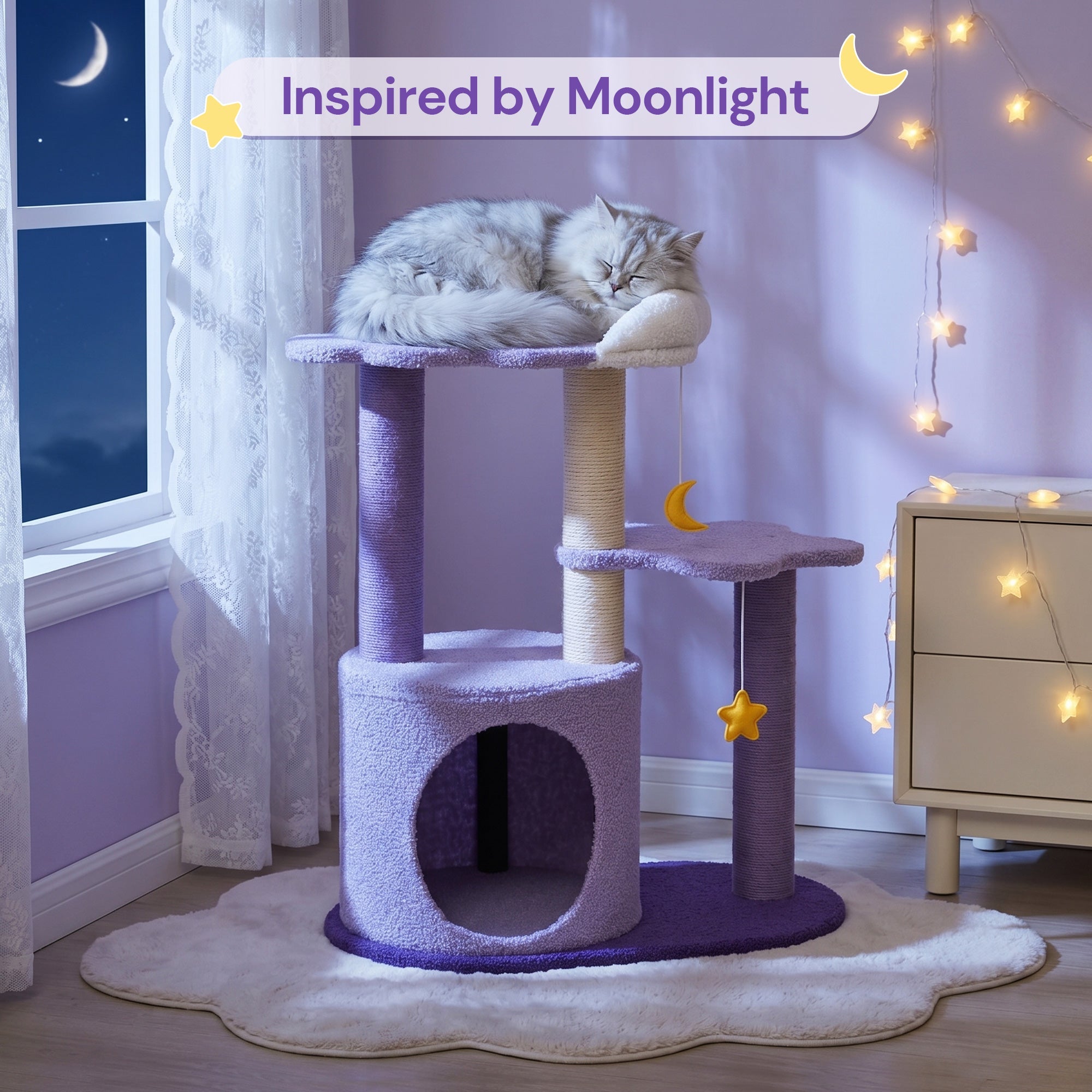 Moonlight inspired cat tree in bedroom scene