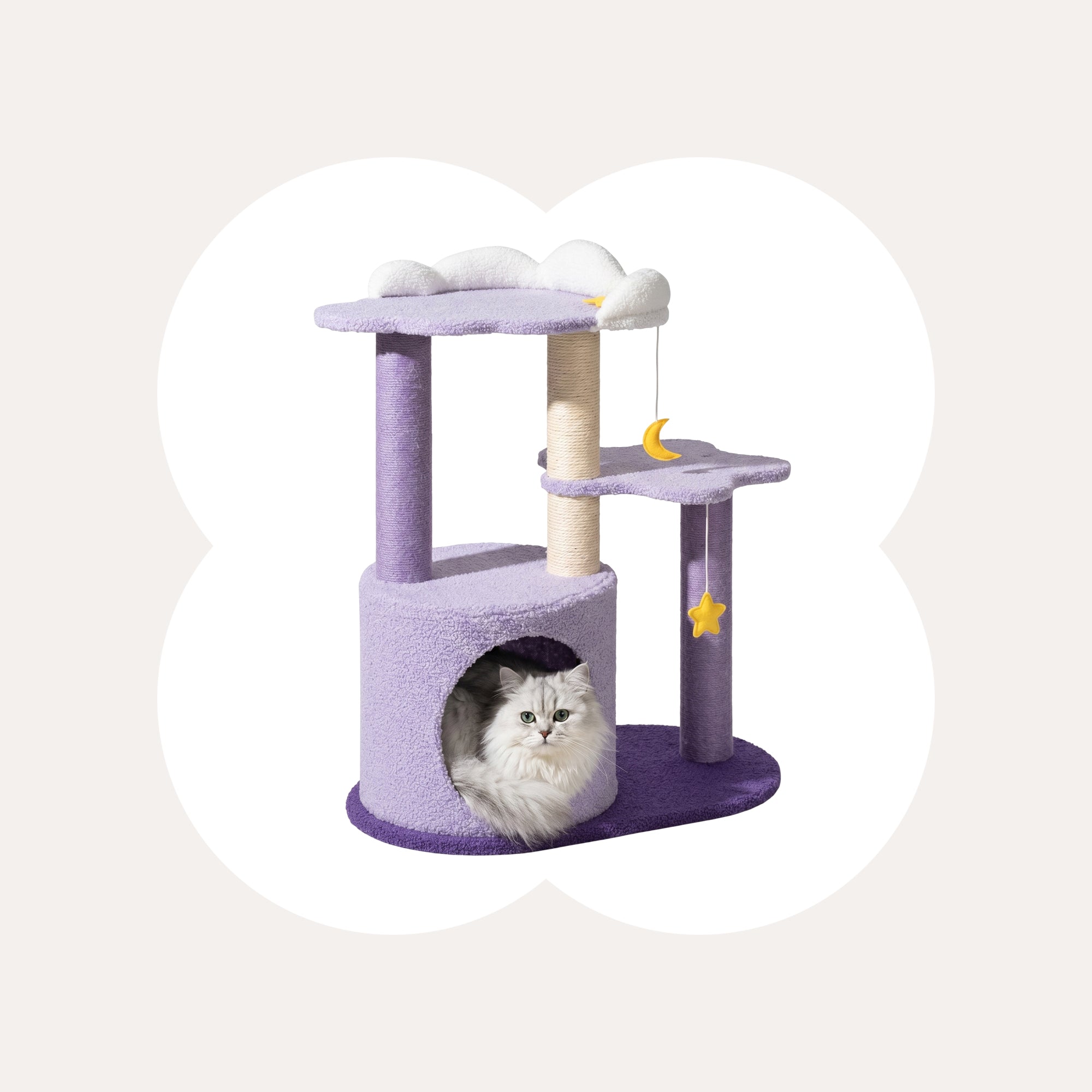 Moonlight Cottage Cat Tree product view with cat