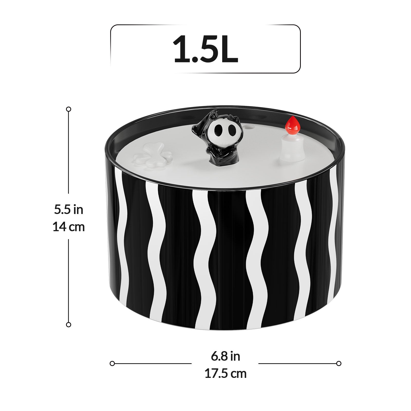 DimMoire EvilCat フード BlackWhite 50oz/1.5L Devil Horn Ceramic Cat Water Fountain – Happy & Polly