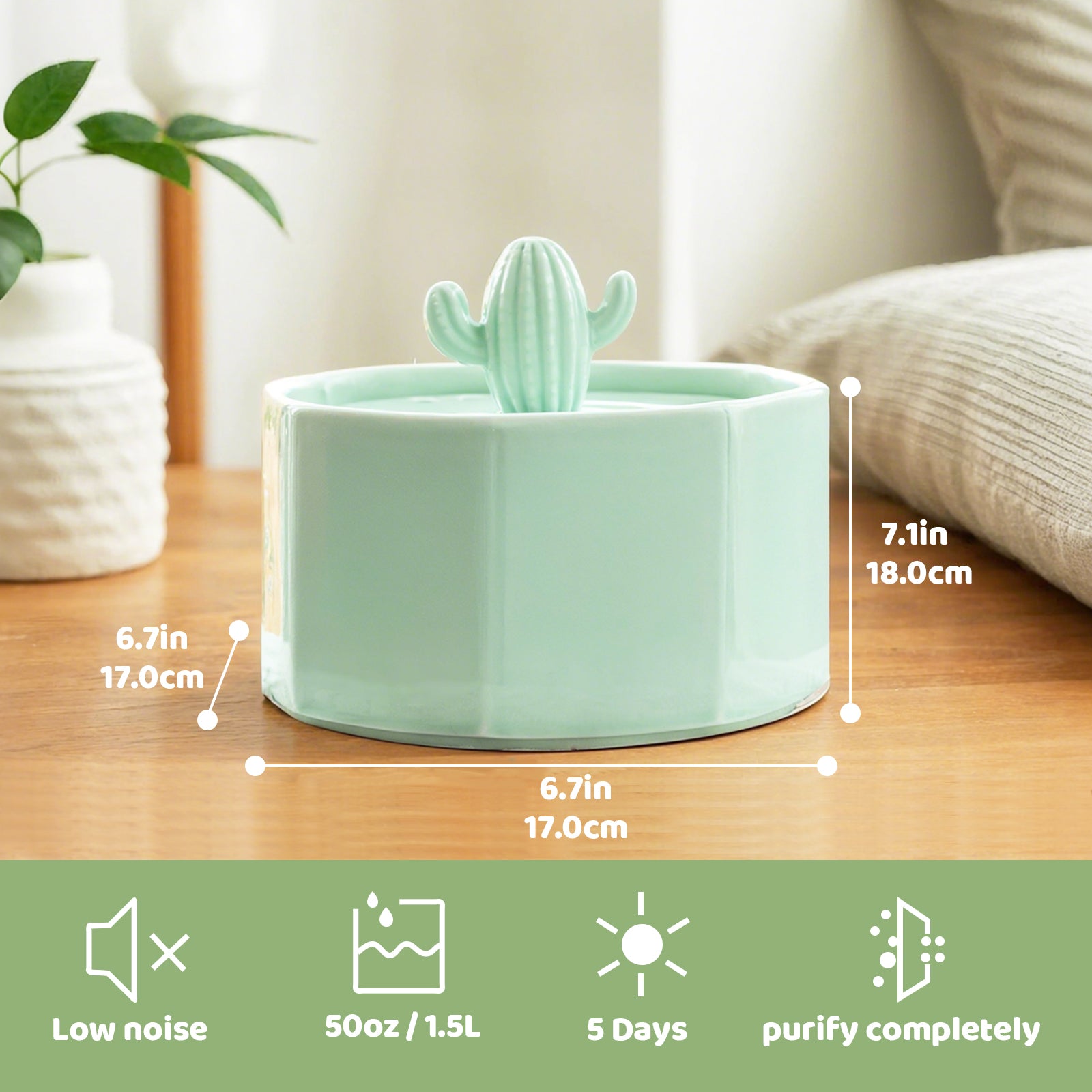 succulent water fountain cat Happy & Polly Cactus Style Ceramic Cat Water Fountain, 1.5-liter