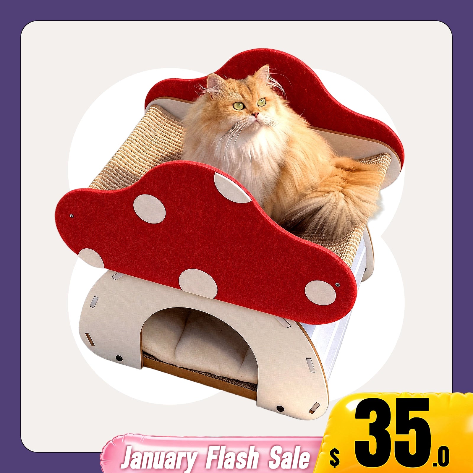 Mushroom Loft – Cat Bed &amp; Scratcher Combo