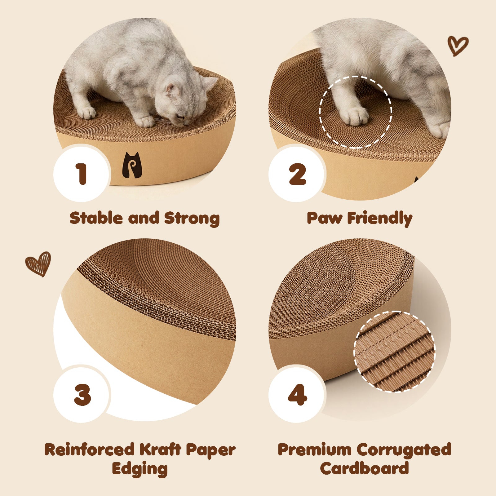 2-in-1 Round Kraft Paper Cat Scratcher Bed &amp; Puzzle Toy