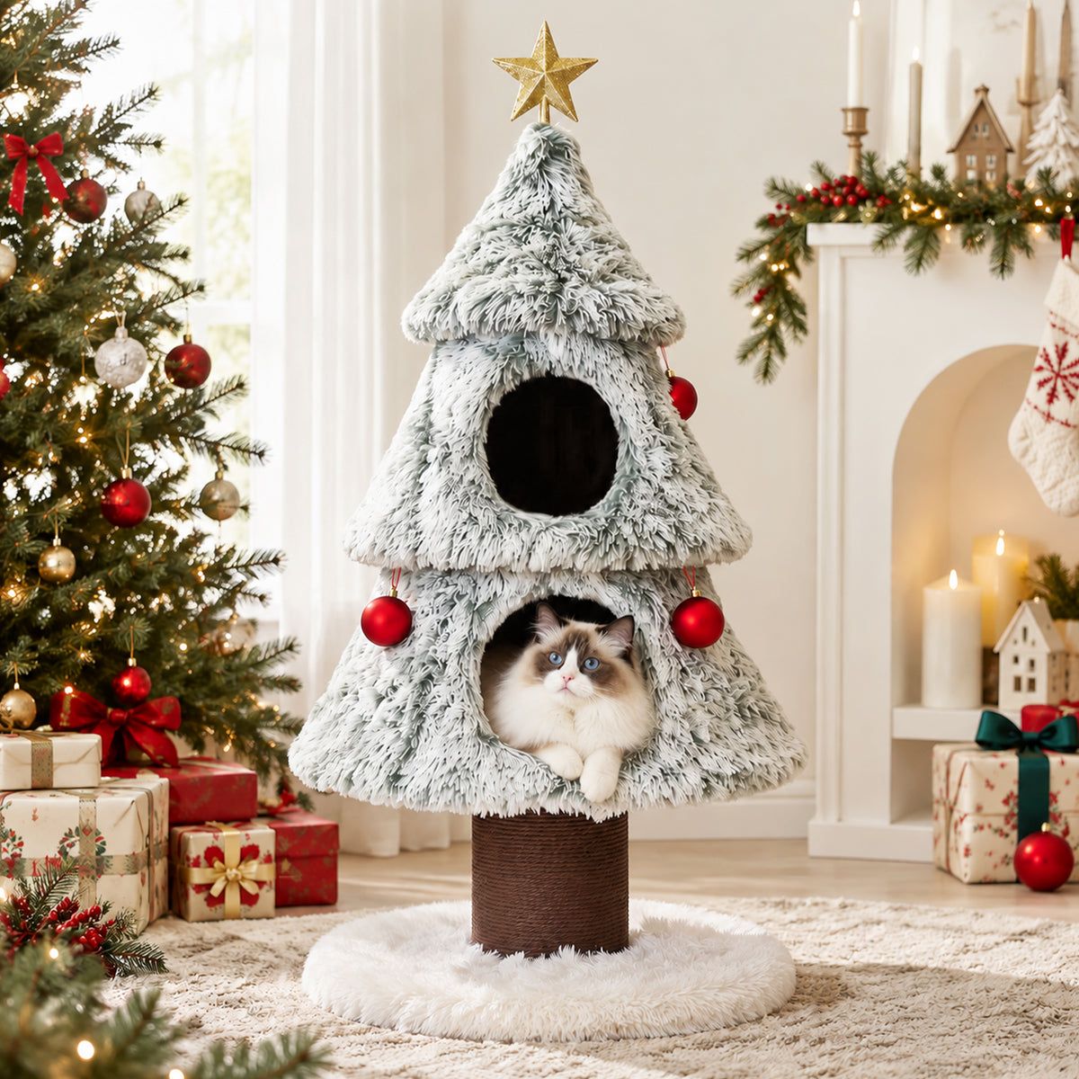 47.2" Decorative Vertical Christmas Tree-Style Cat Tree