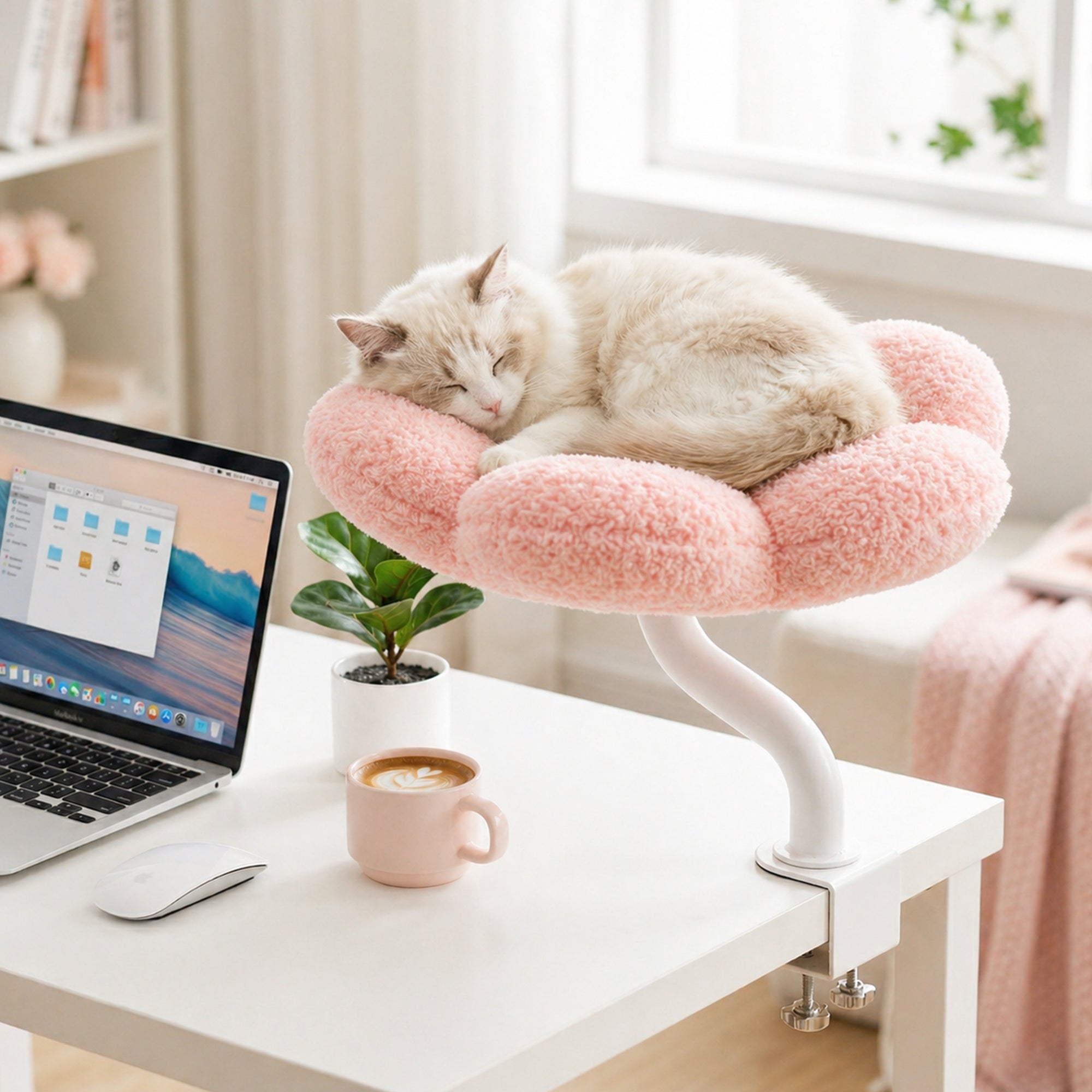 Cozy Flower Desk Cat Bed