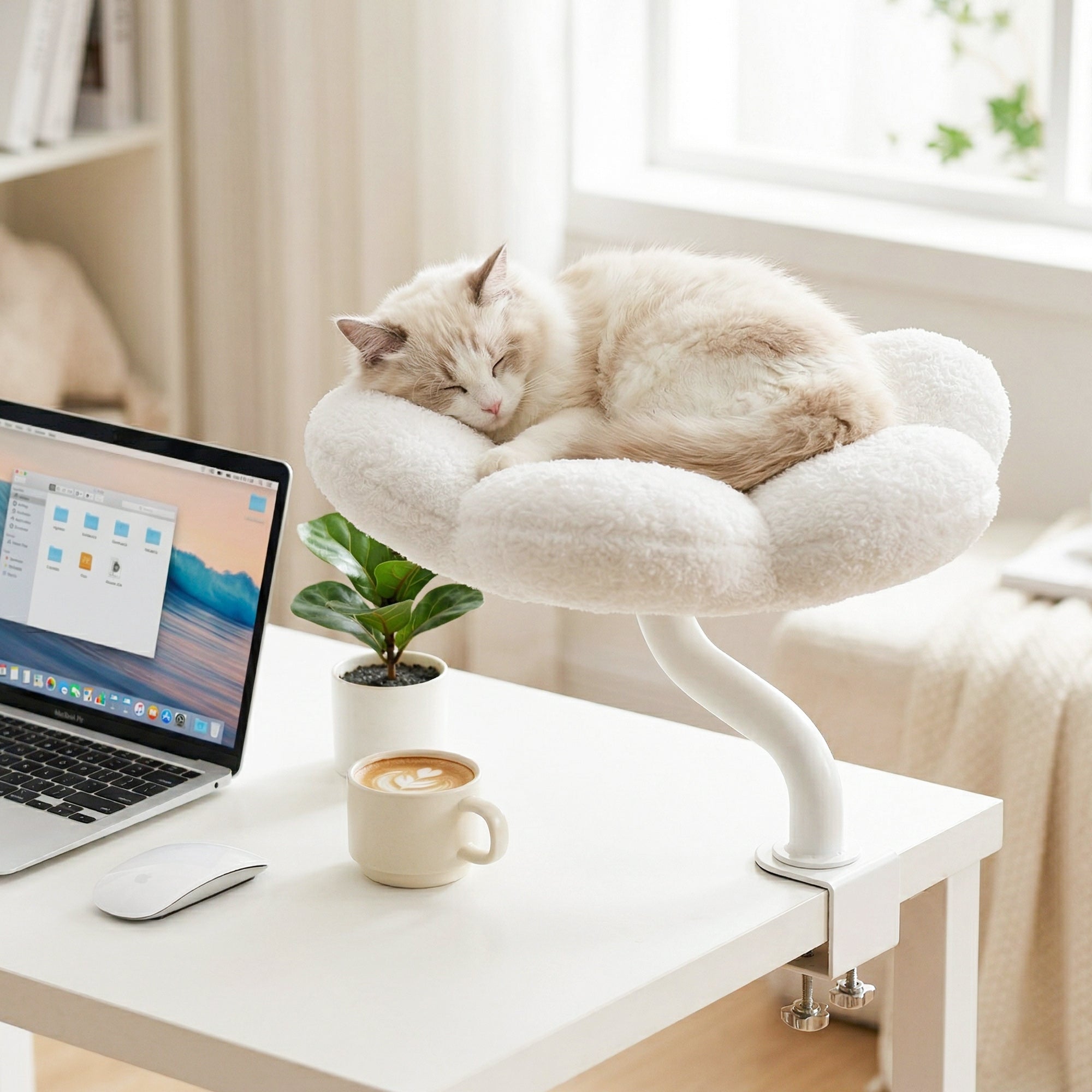 Cozy Flower Desk Cat Bed