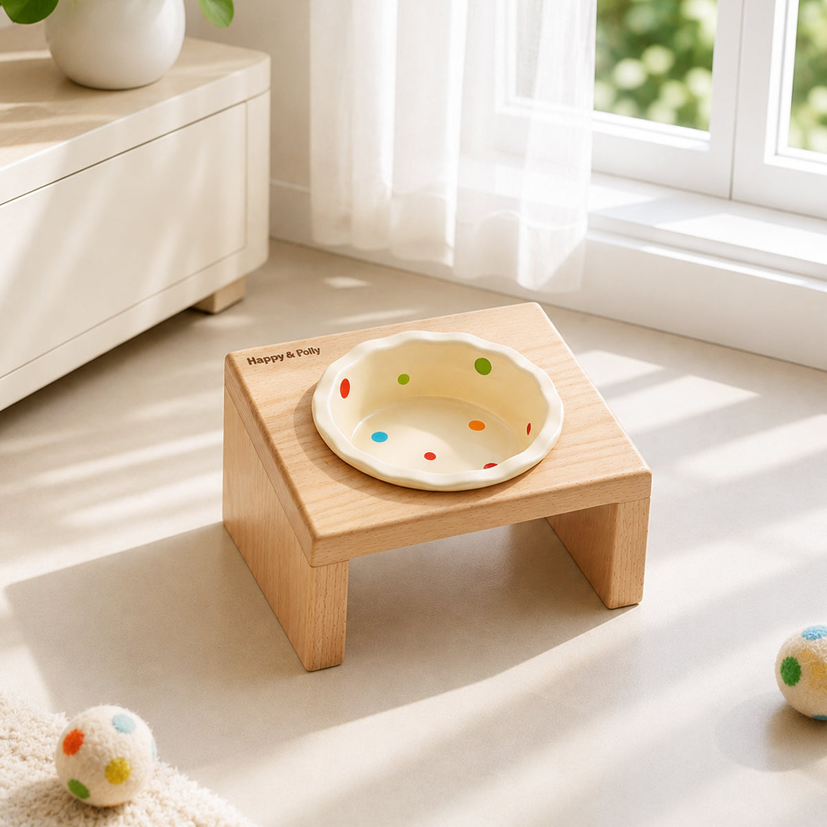 Elevated Wooden Cat Bowl
