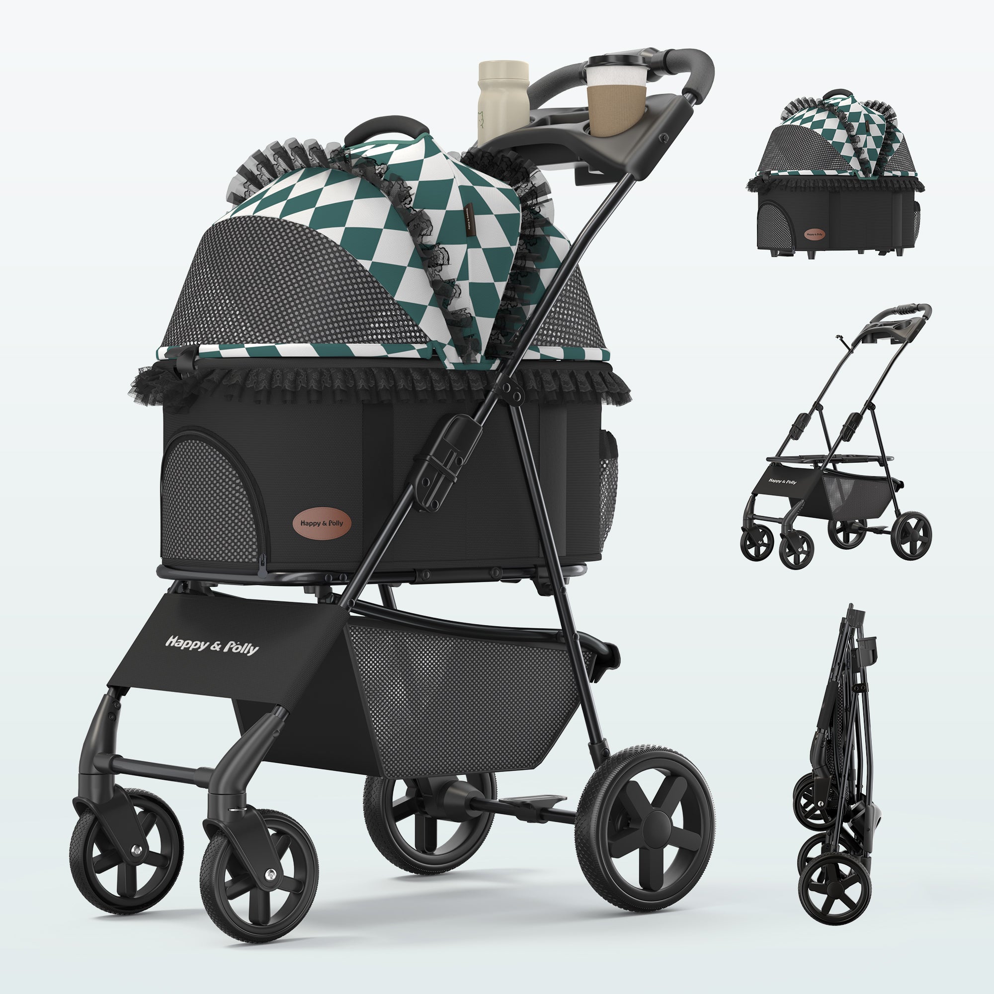 dog stroller carrier Foldable Pet Stroller with Detachable Carrier – Happy & Polly