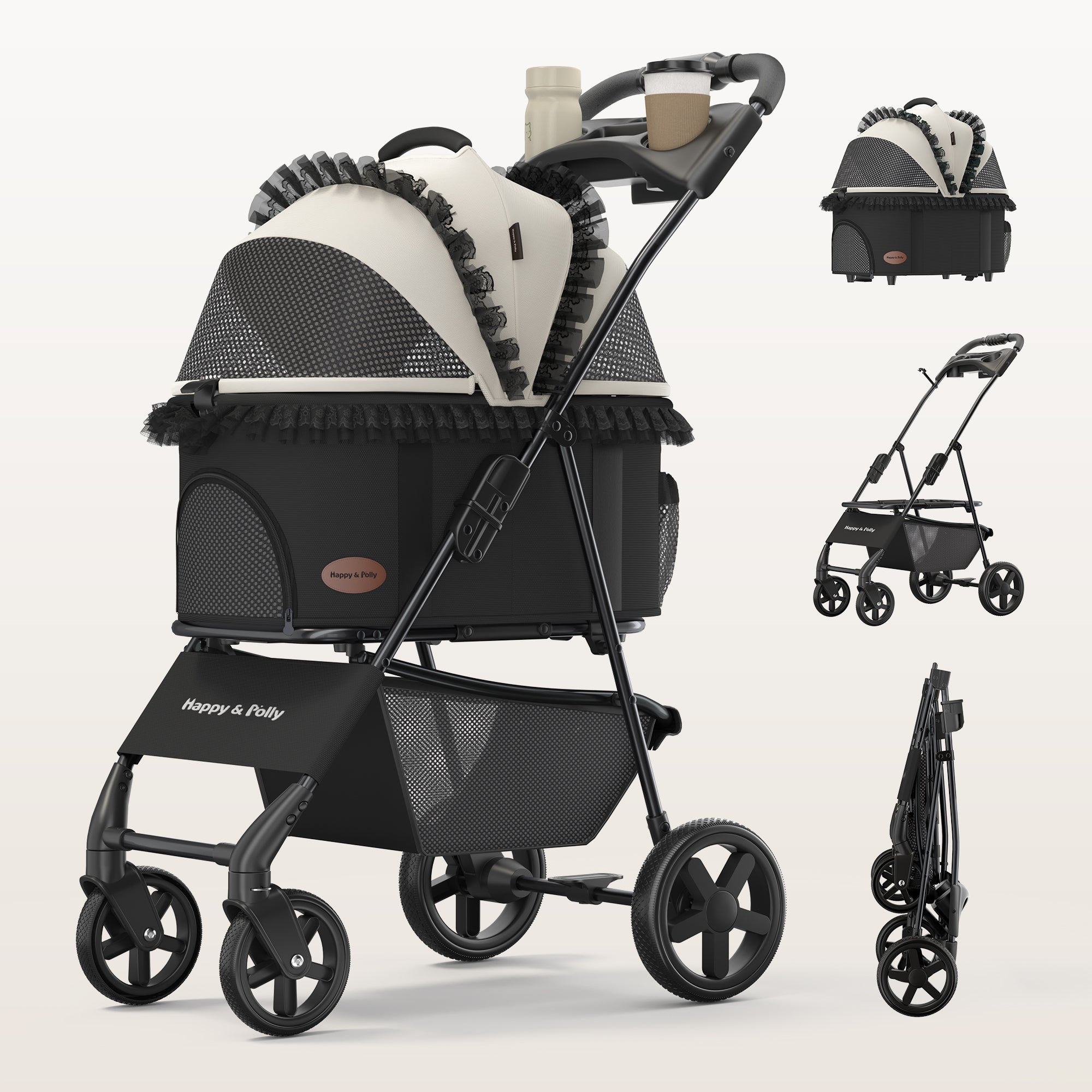 dog bassinet stroller Foldable Pet Stroller with Detachable Carrier – Happy & Polly