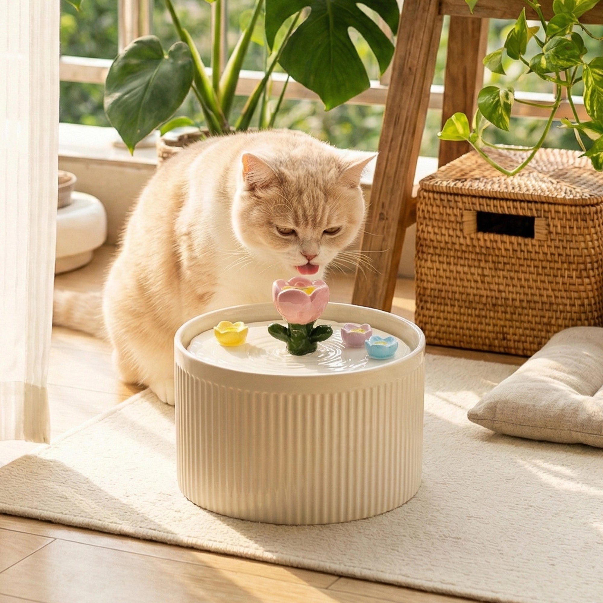 42oz Tulip Garden Cat Water Fountain