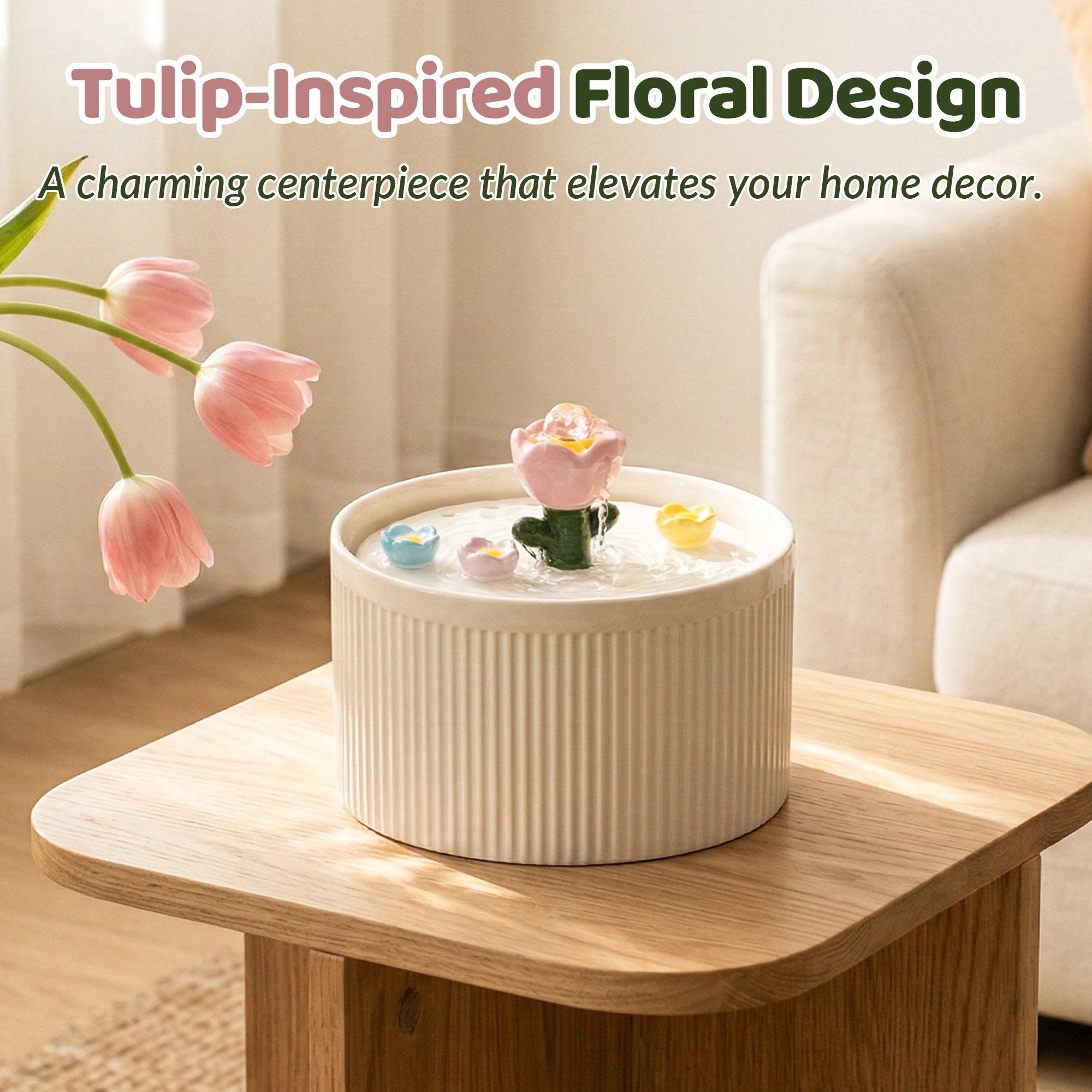 42oz Tulip Garden Cat Water Fountain