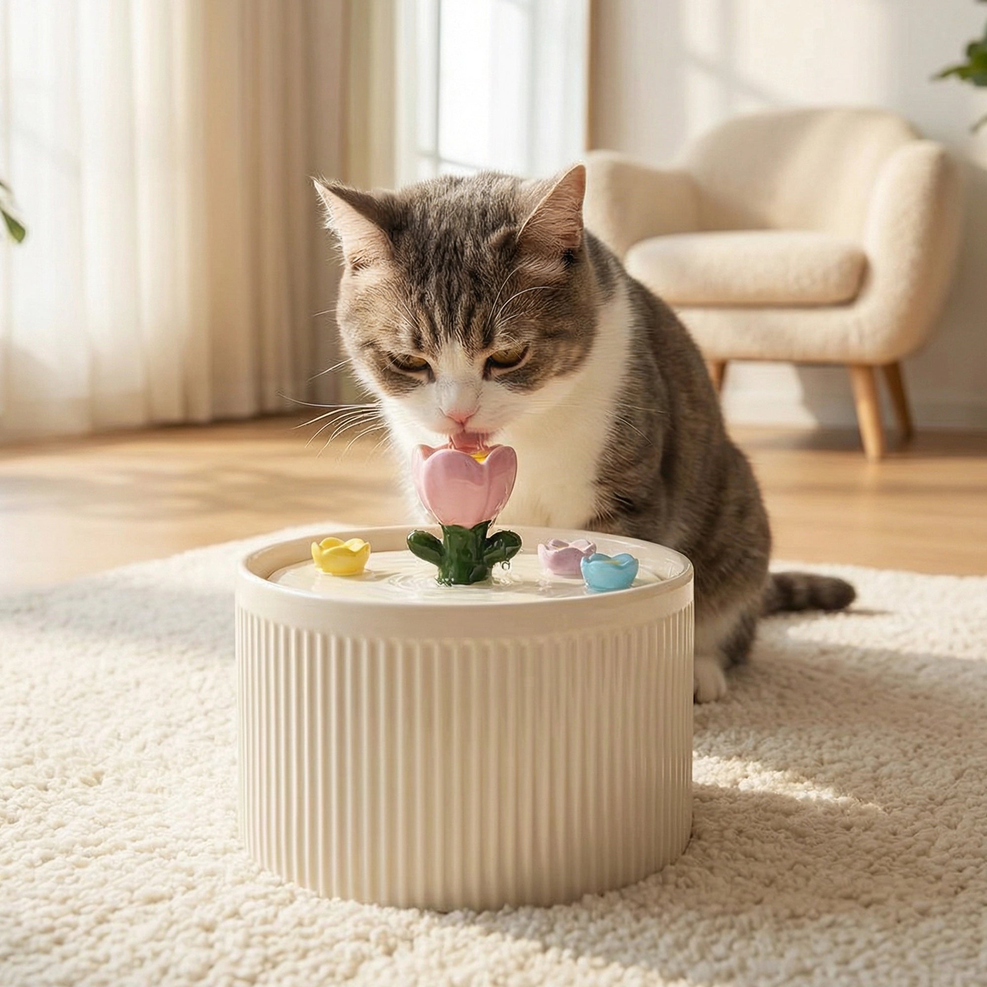 42oz Tulip Garden Cat Water Fountain