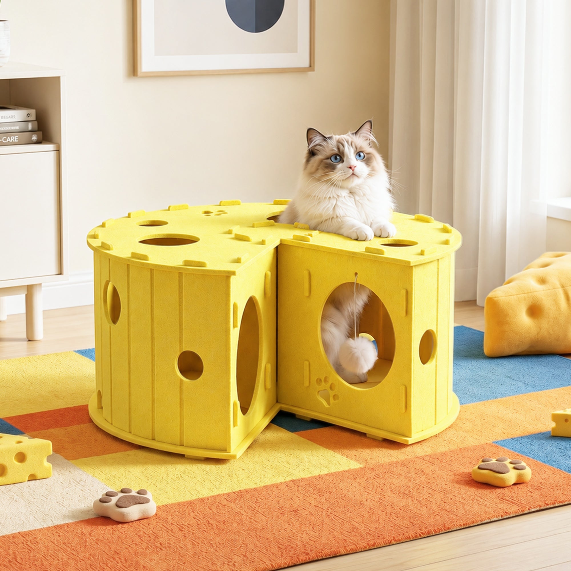 Cheese Hide &amp; Seek Cat Tunnel Bed