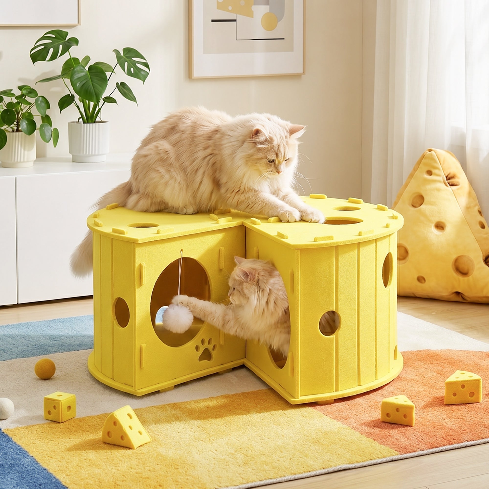 Cheese Hide &amp; Seek Cat Tunnel Bed